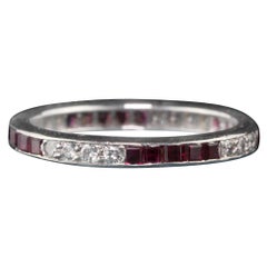 Tiffany & Co. Retro Estate Platinum Diamond and Ruby Wedding Band