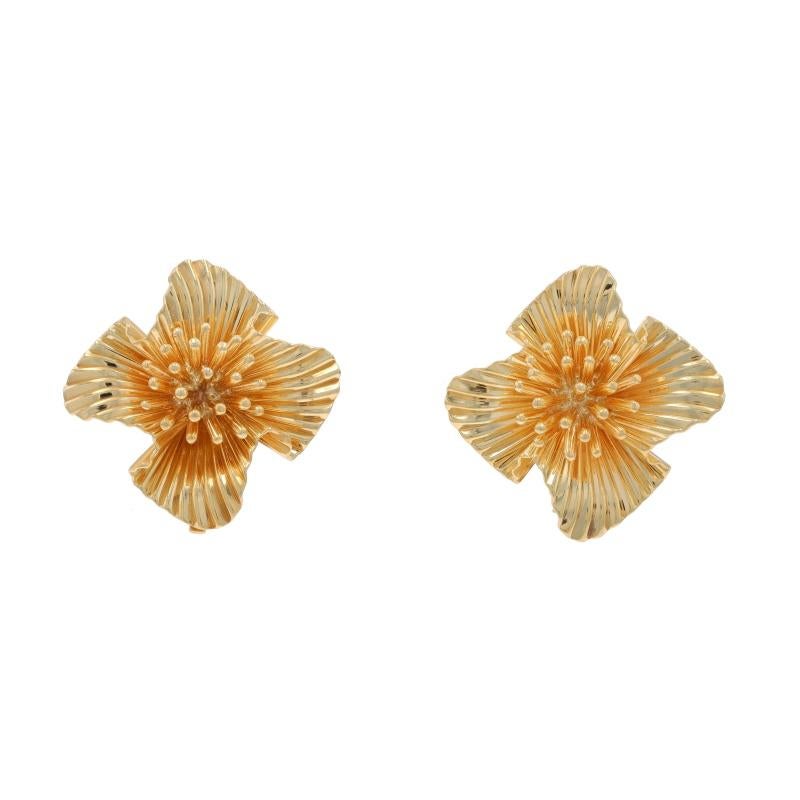 Marke: Tiffany & Co.
Epoche: Vintage By

Metallgehalt: 14k Gelbgold

Stil: Großer Bolzen
Verschlusstyp: Clip On Verschlüsse
Thema: Blumen

Messungen

Höhe: 1 1/32