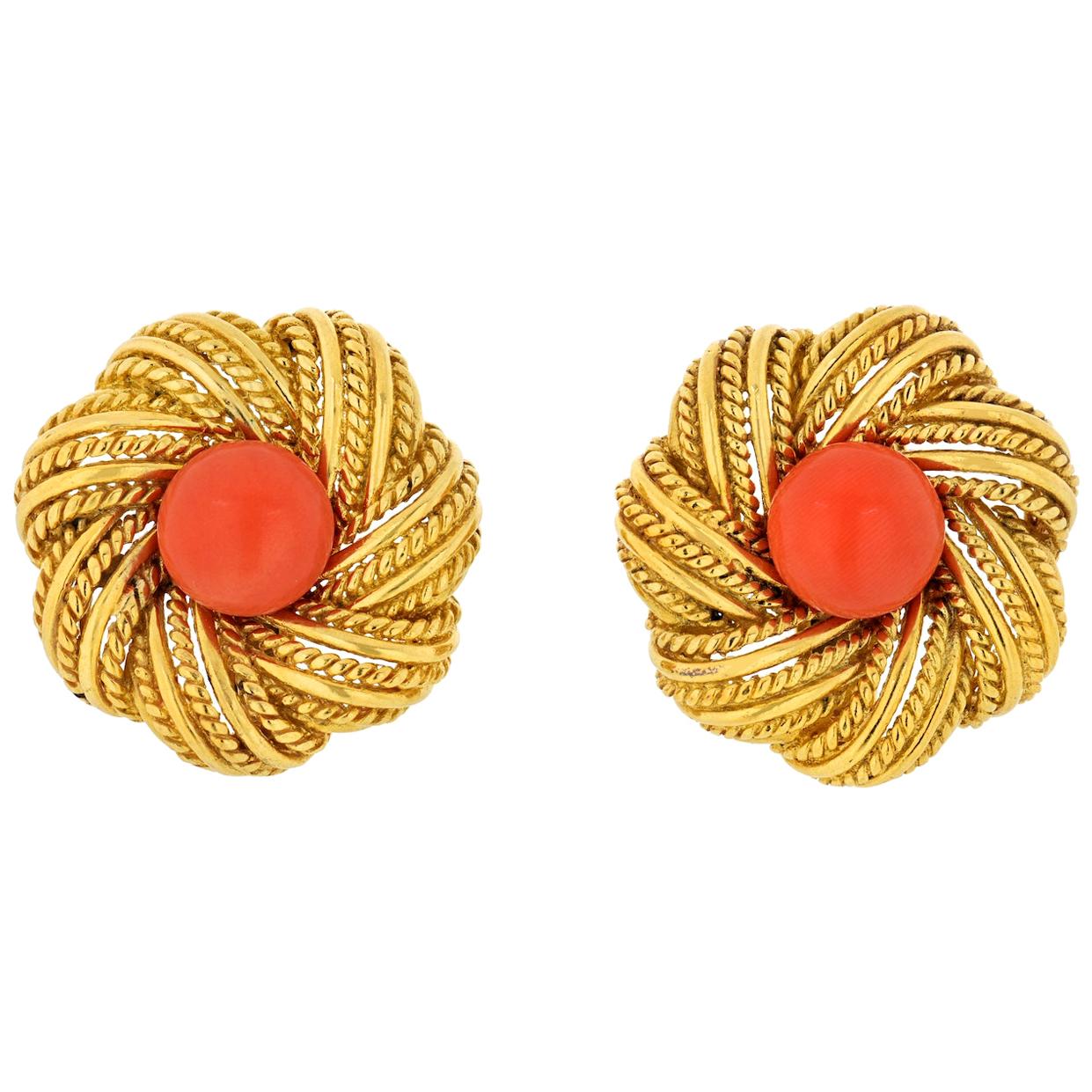 Tiffany and Co. Vintage Flower Coral Earrings at 1stDibs