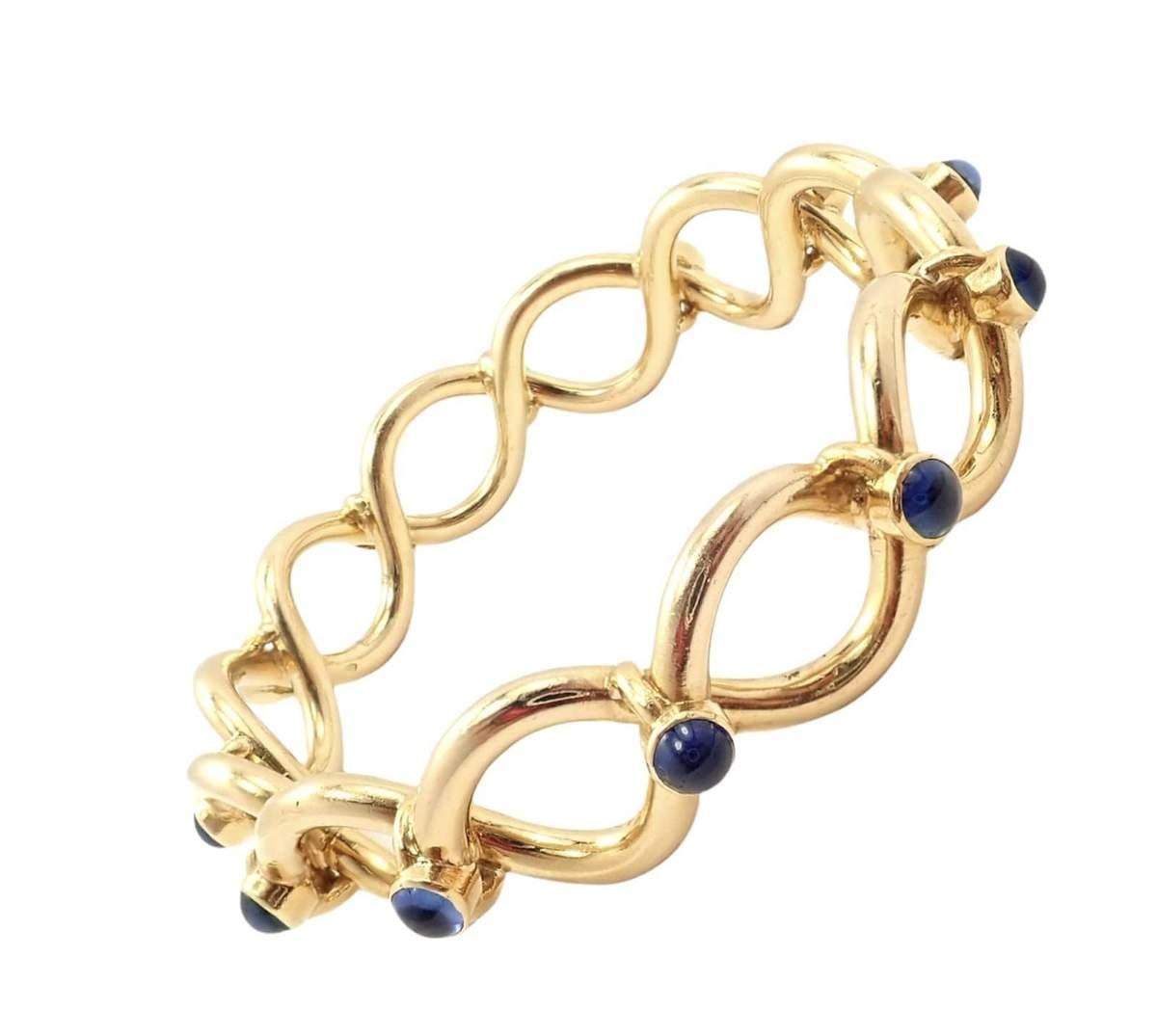 Tiffany & Co. Bracelet jonc vintage français en or jaune et saphirs bleus en vente 2