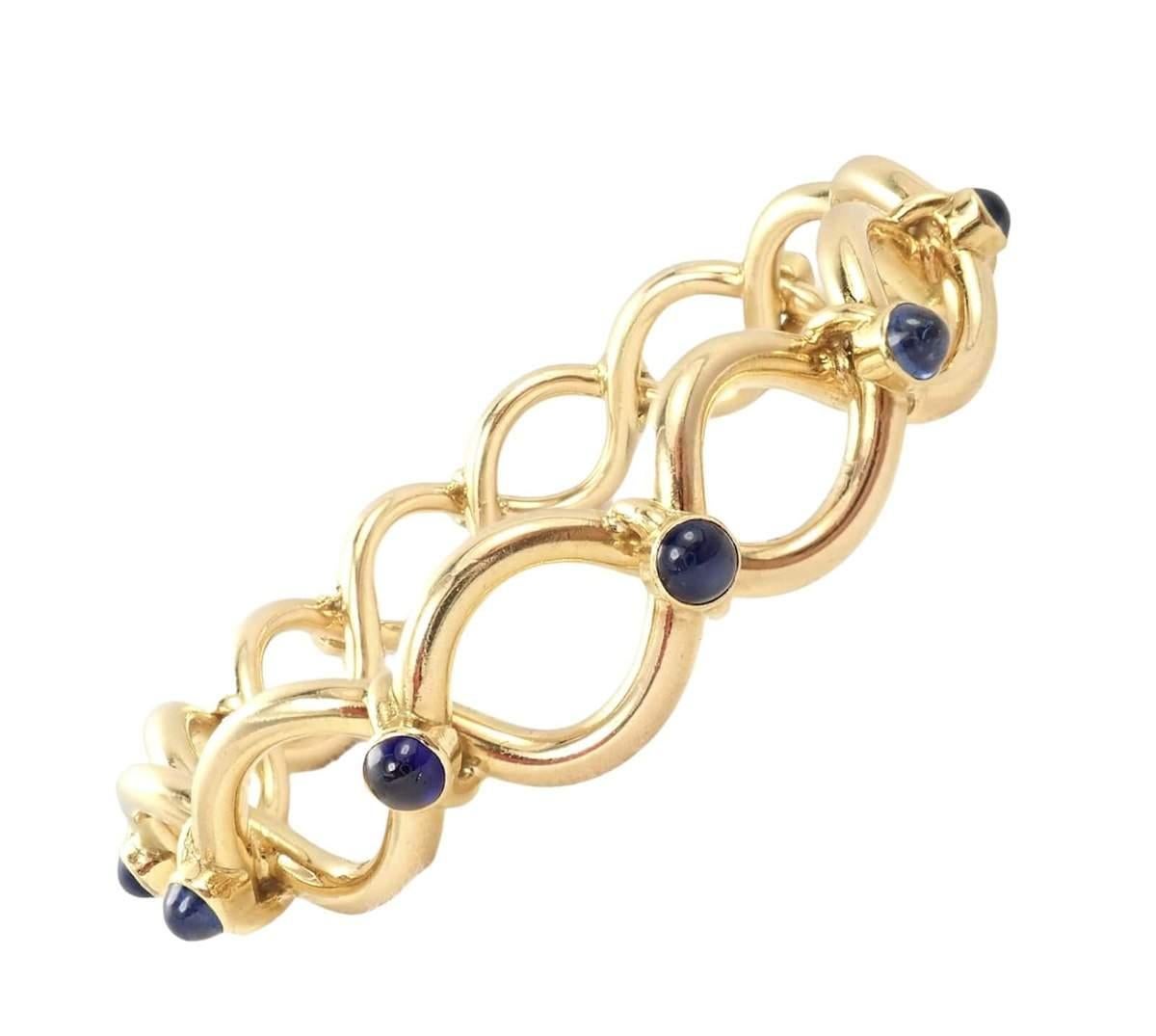 Tiffany & Co. Vintage France Yellow Gold Blue Sapphire Bangle Bracelet For Sale 1