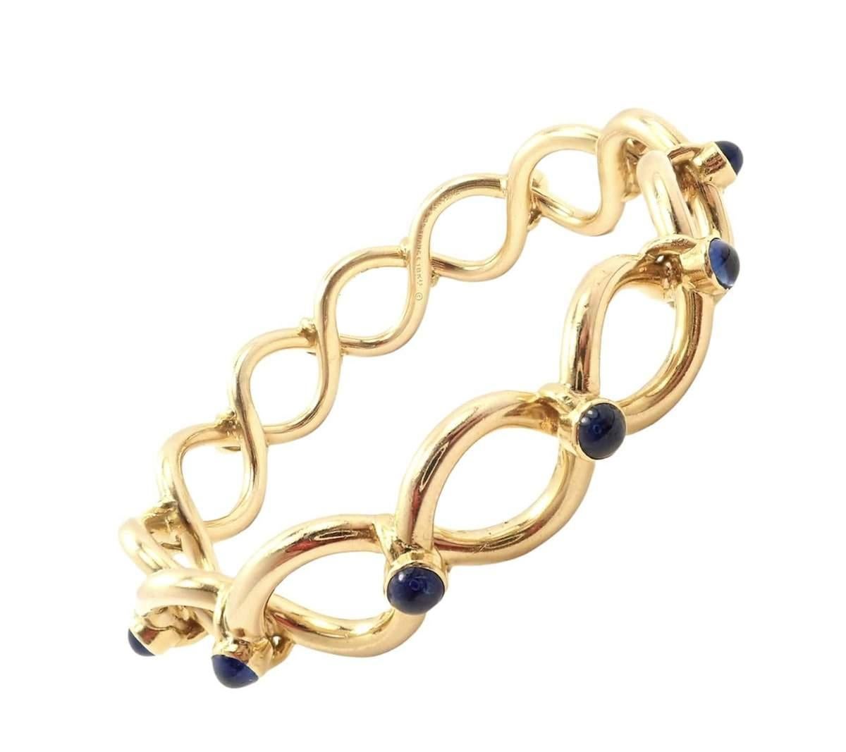 Tiffany & Co. Bracelet jonc vintage français en or jaune et saphirs bleus en vente 4