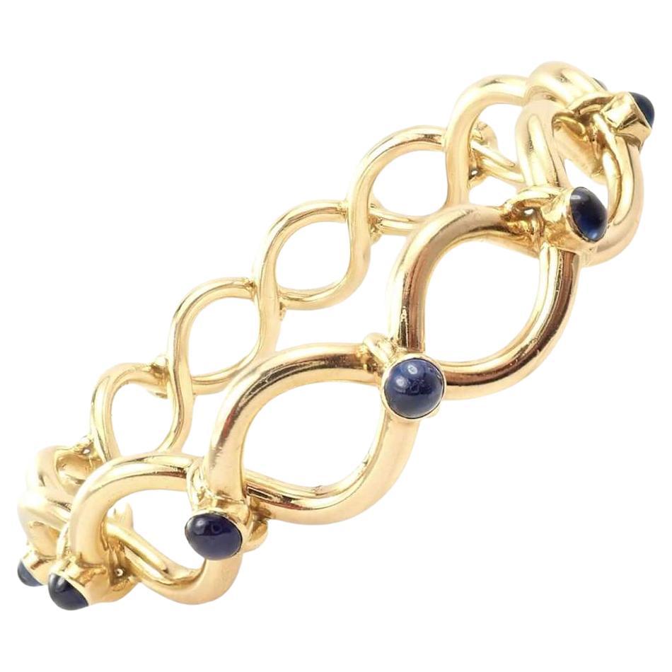 Tiffany & Co. Vintage France Yellow Gold Blue Sapphire Bangle Bracelet For Sale