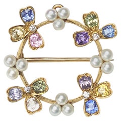 Tiffany & Co. Vintage Gem Set, Pearl and Gold Pendant Brooch, circa 1937