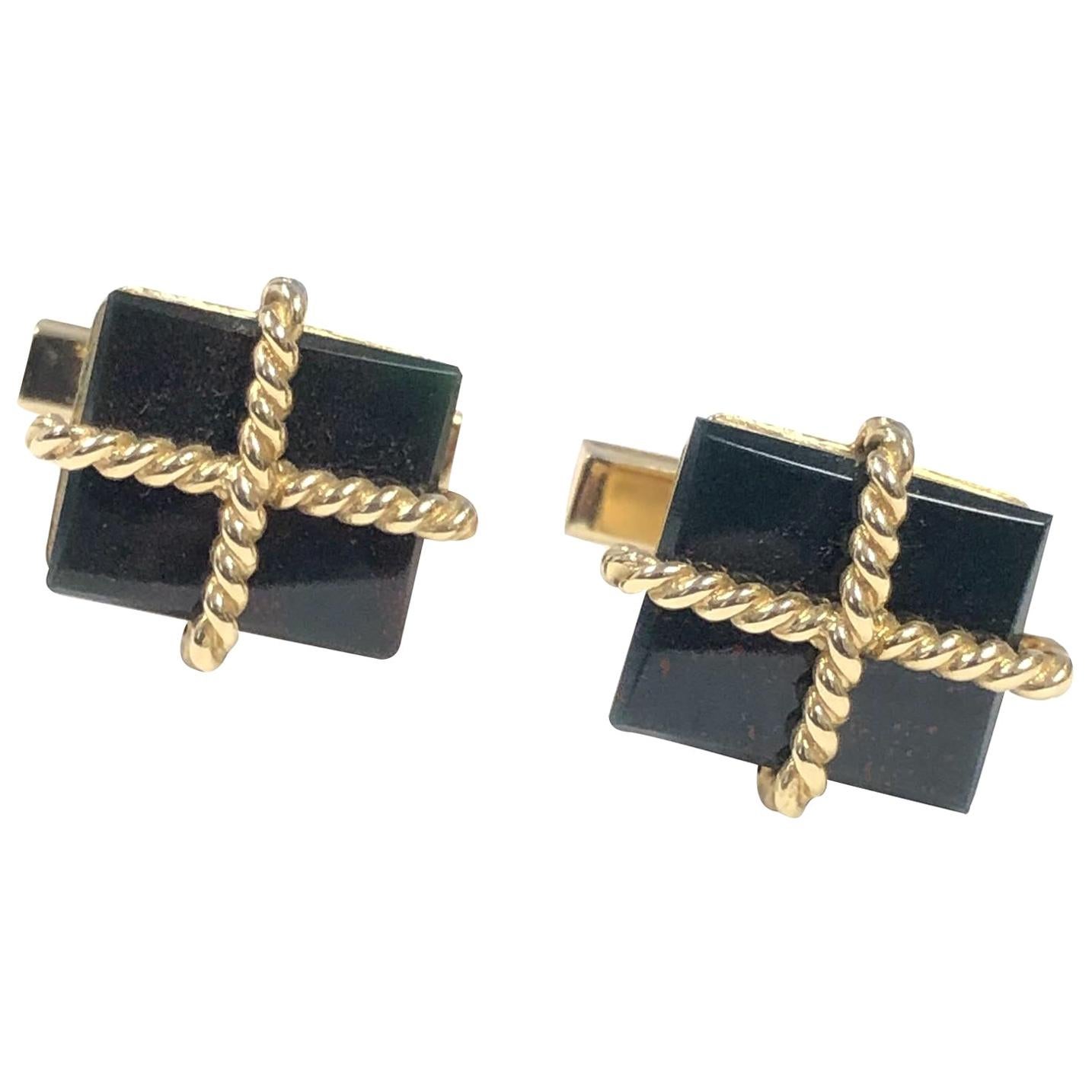 Tiffany & Co. Vintage Gold and Blood Stone Cufflinks