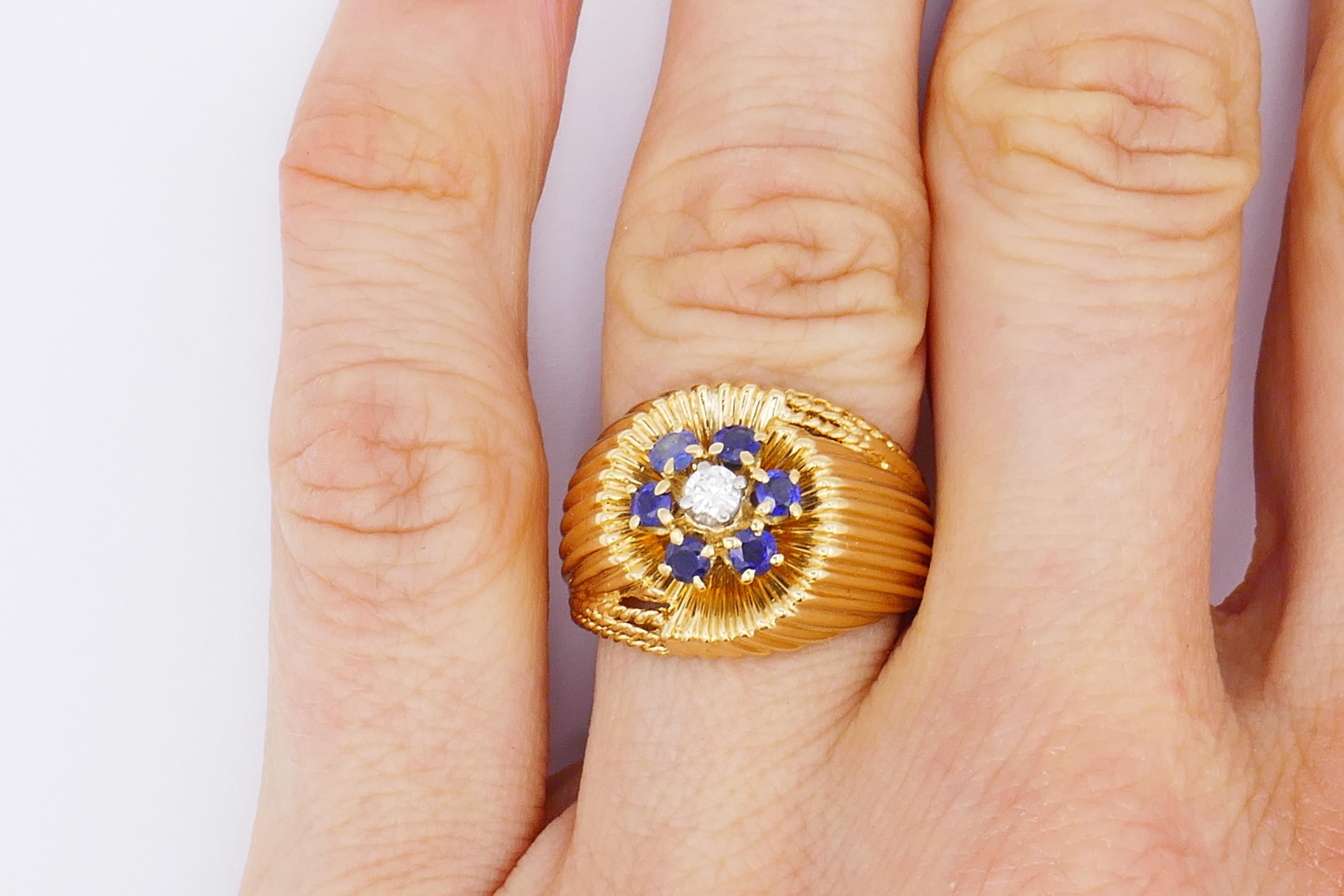 Women's Tiffany & Co. Vintage Gold Sapphire Diamond Cluster Ring