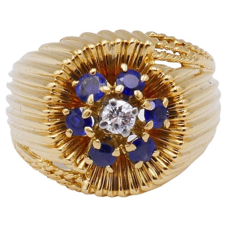 Tiffany & Co. Vintage Gold Sapphire Diamond Cluster Ring
