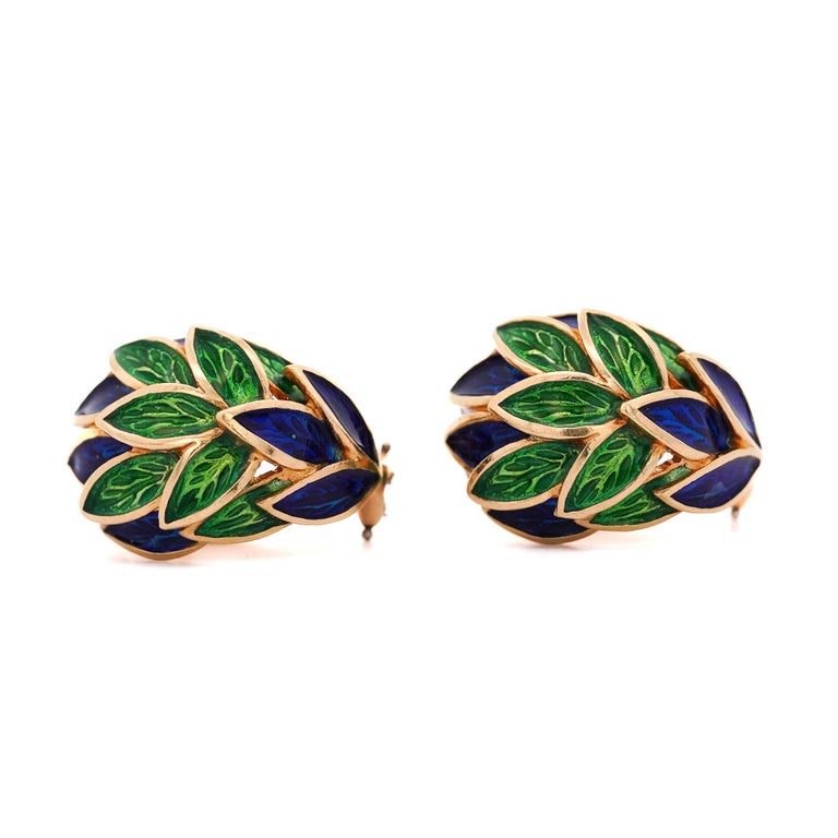 Boucles D'oreilles Vintage - Émaillé Bleu Et Doré - Très Bon état - Fermoir Clip