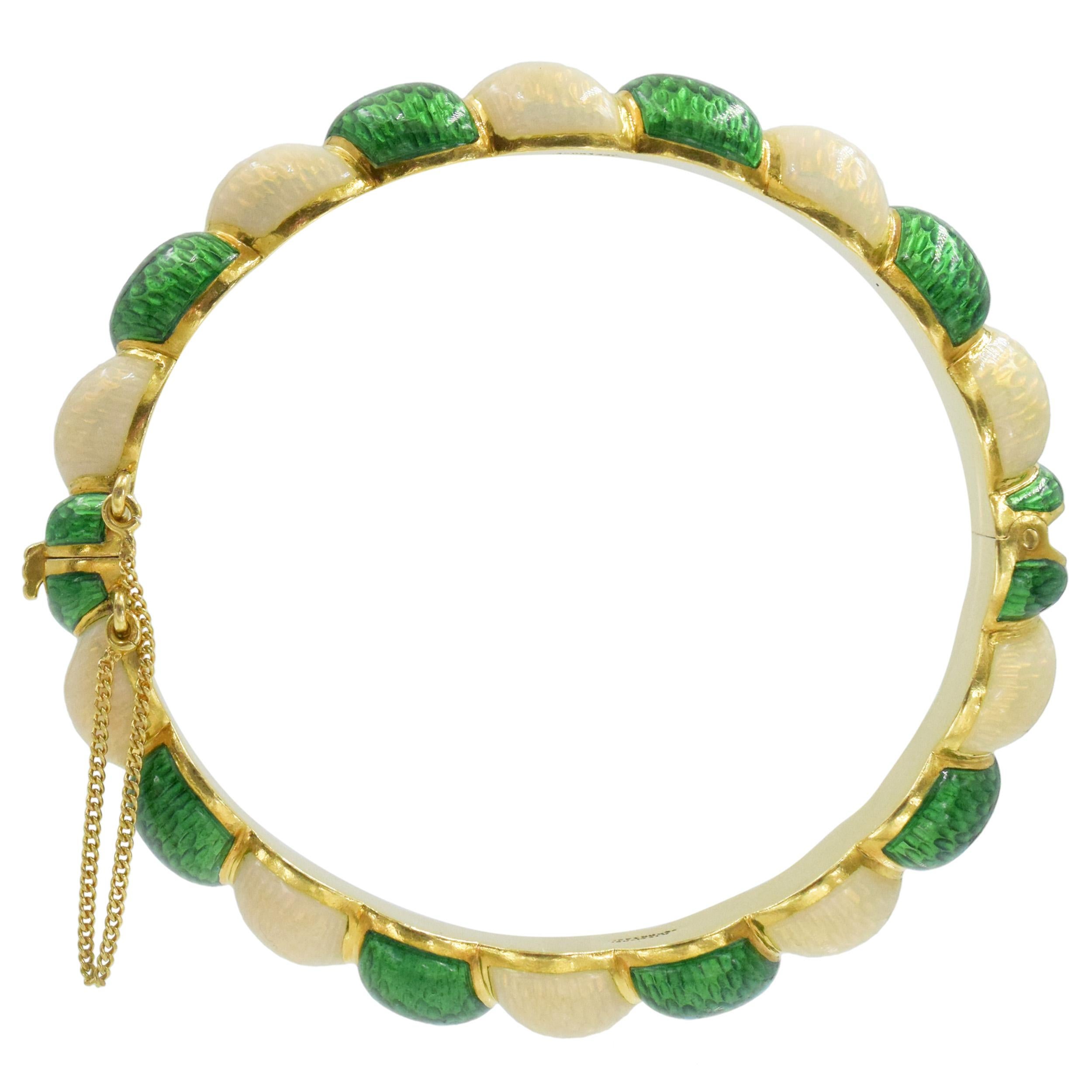 Artist Tiffany & Co. Vintage Green and White Enamel Bracelet For Sale