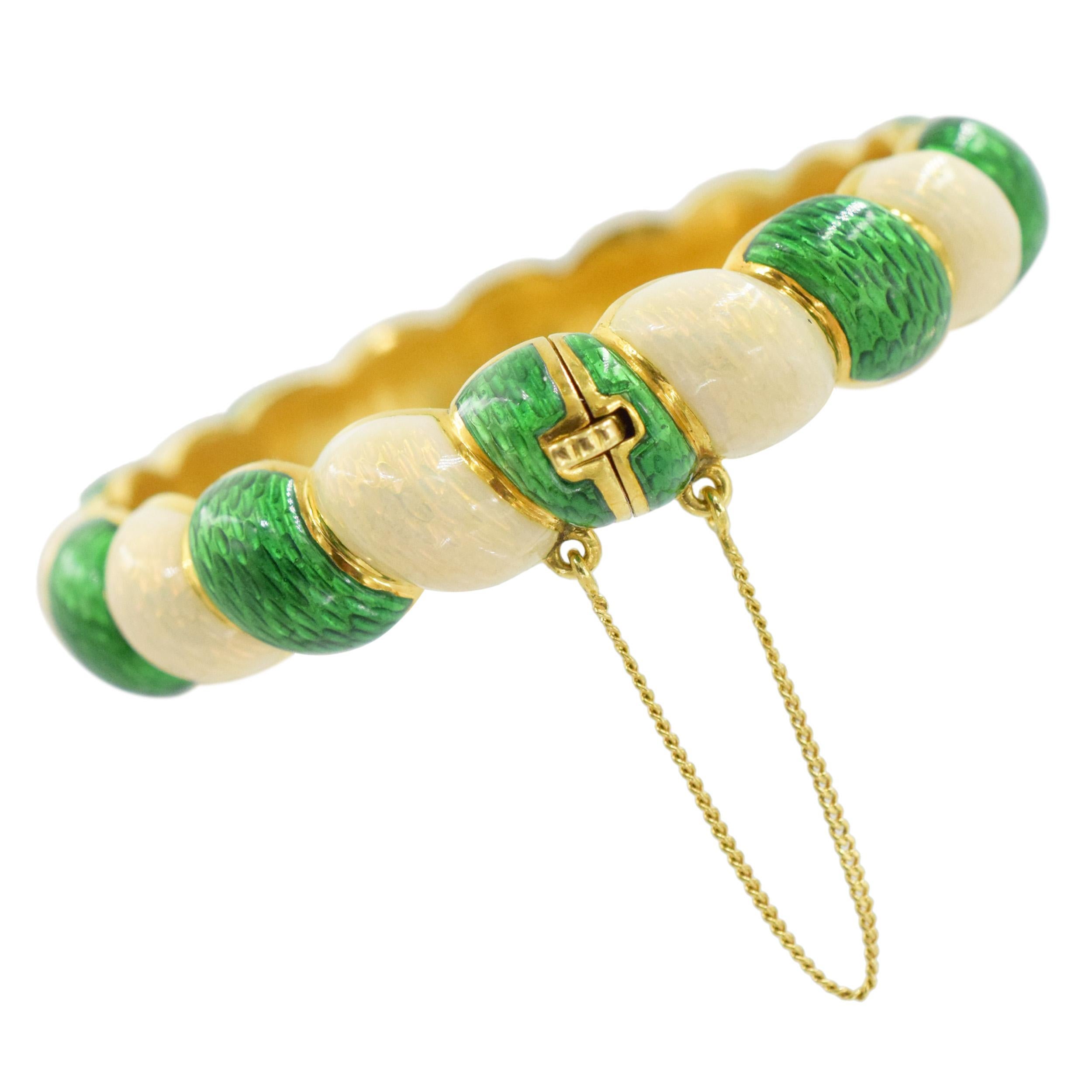 Women's Tiffany & Co. Vintage Green and White Enamel Bracelet For Sale
