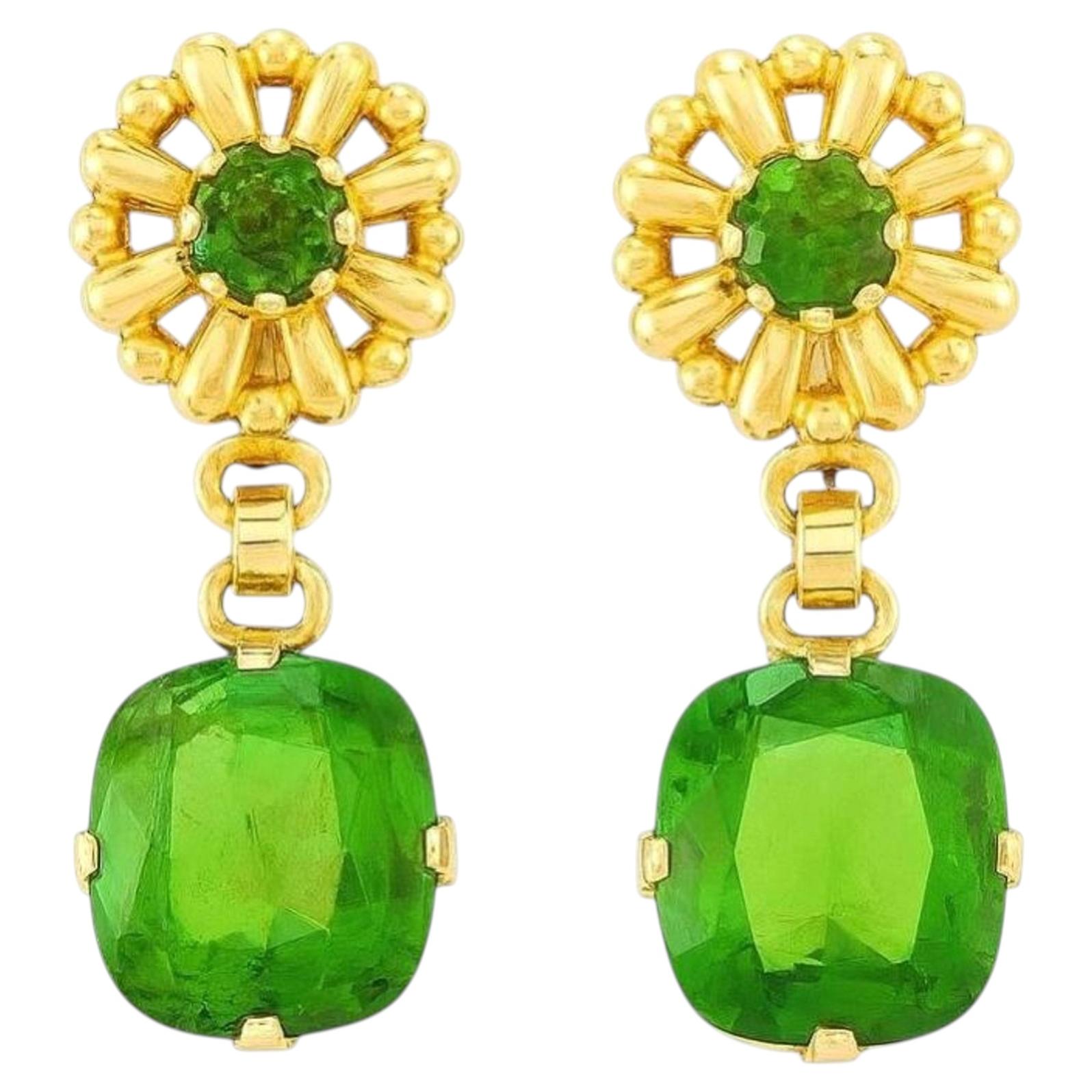 Tiffany & Co. Pendientes vintage de turmalina verde de oro de 14 quilates en venta