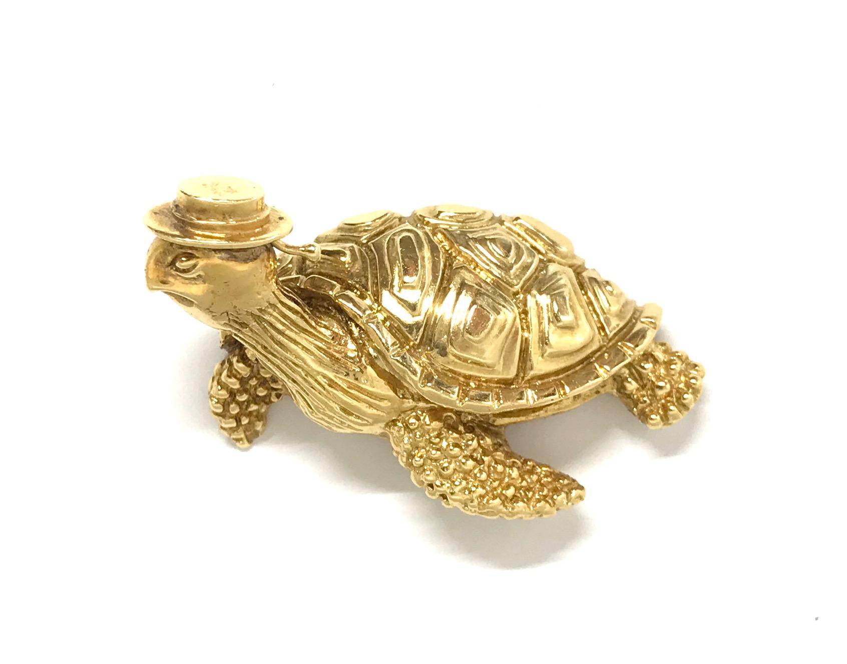Tiffany & Co. Vintage Hammered Yellow Gold Sea Turtle Brooch Pin 3