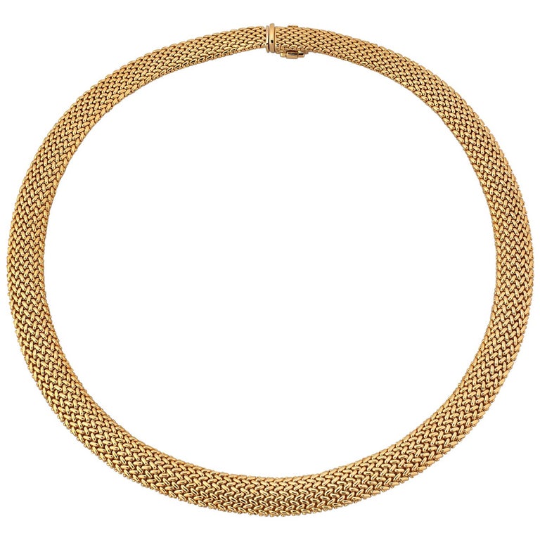 Tiffany and Co. Vintage Handmade Gold Woven Mesh Choker Necklace at 1stDibs
