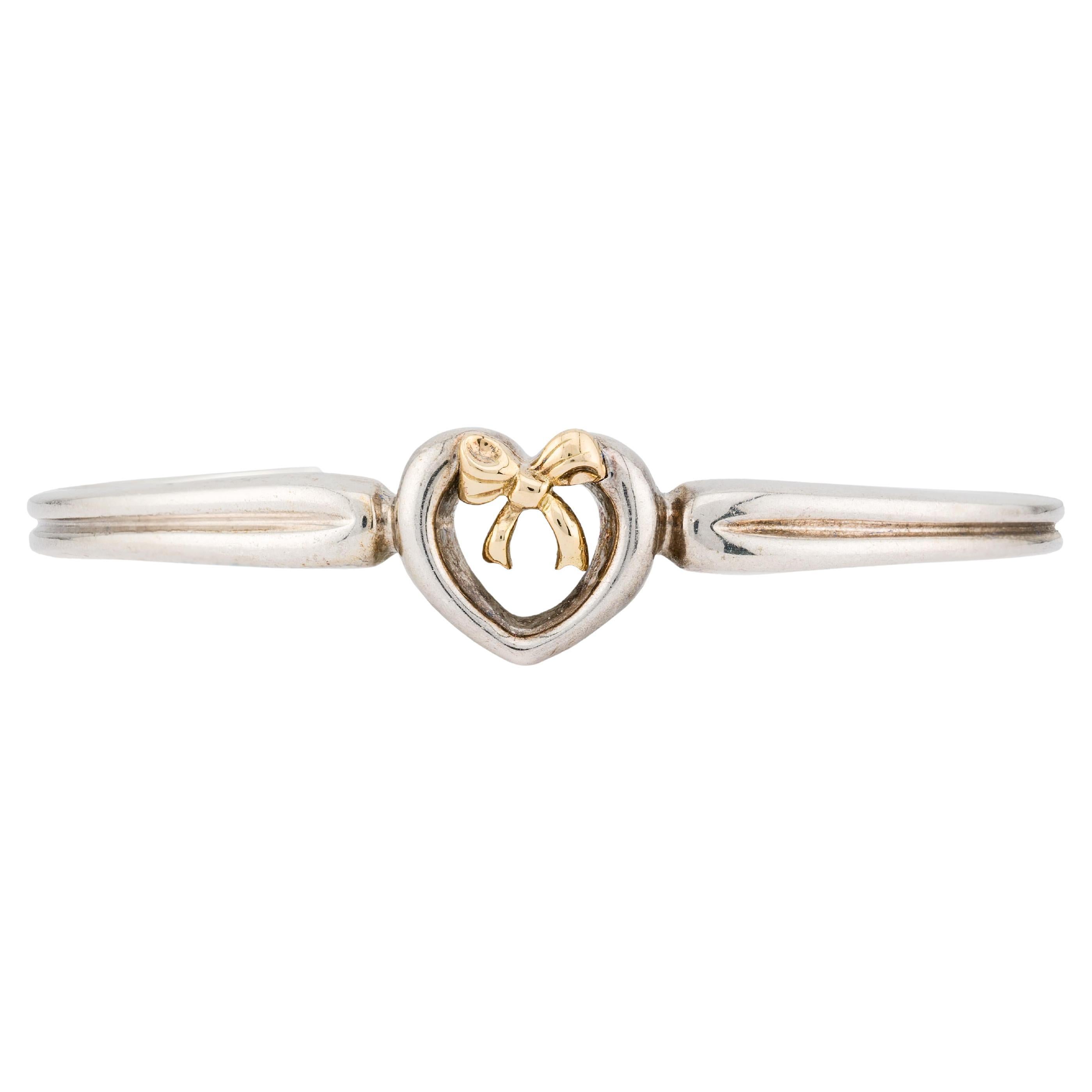 Tiffany & Co Vintage Heart, Bow Motif 18 Karat Gold, Sterling Silver Cuff