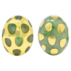 Tiffany & Co. Vintage Jade 18 Karat Gold Positive Negative Oval Earrings