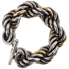 Tiffany & Co. Vintage Jumbo Rope Bracelet Toggle Clasp 14 Karat Gold Silver