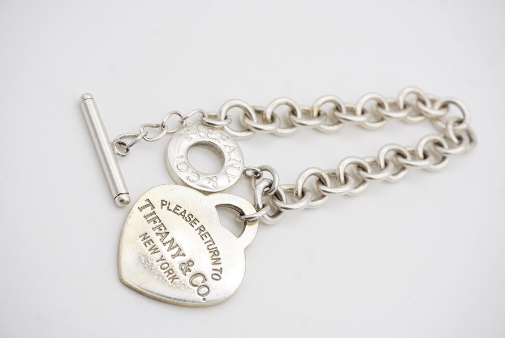 Tiffany & Co Vintage Large Heart Please Return To Toggle Bracelet 925 Silver For Sale 9