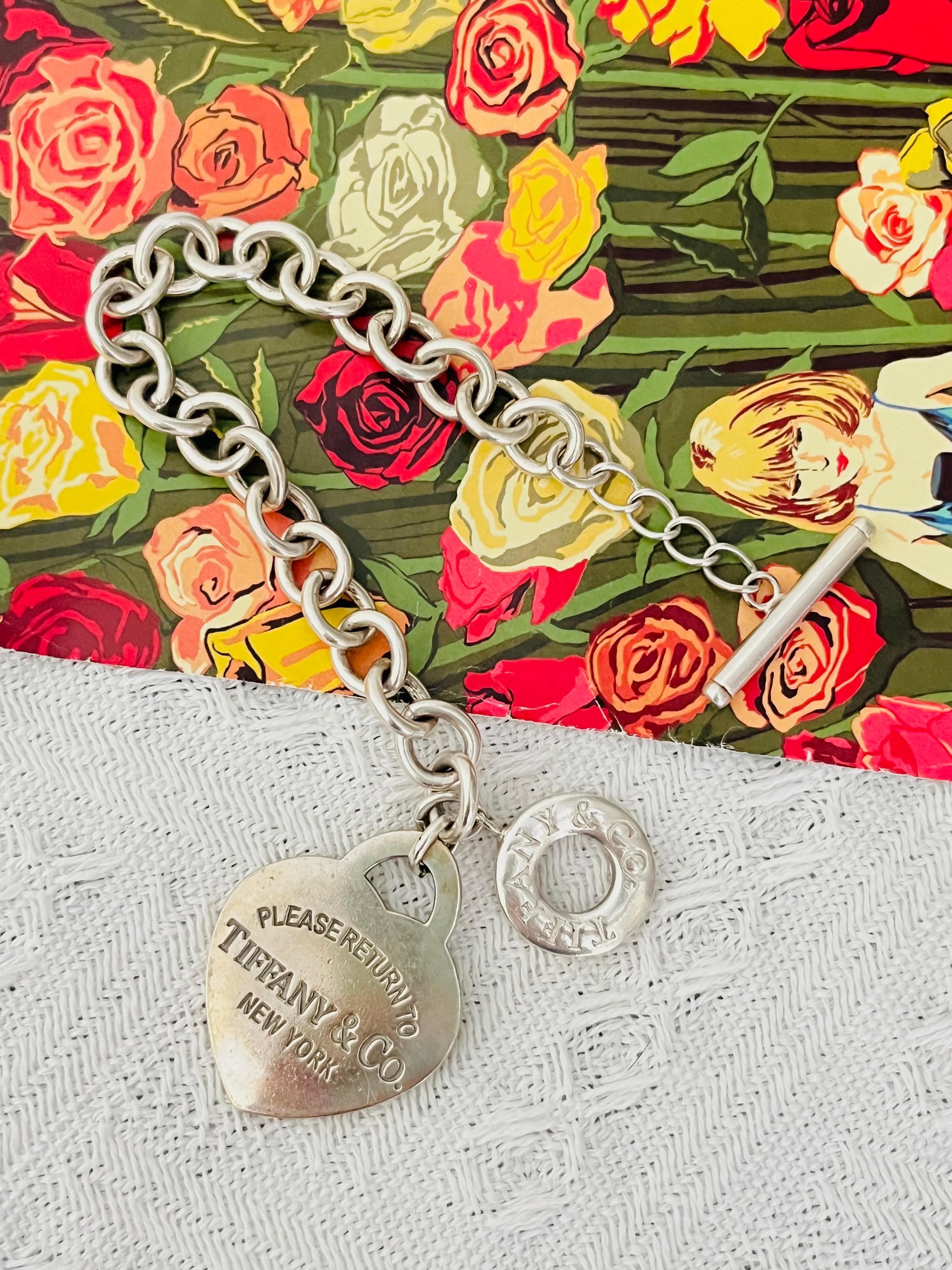 Art Deco Tiffany & Co Vintage Large Heart Please Return To Toggle Bracelet 925 Silver For Sale