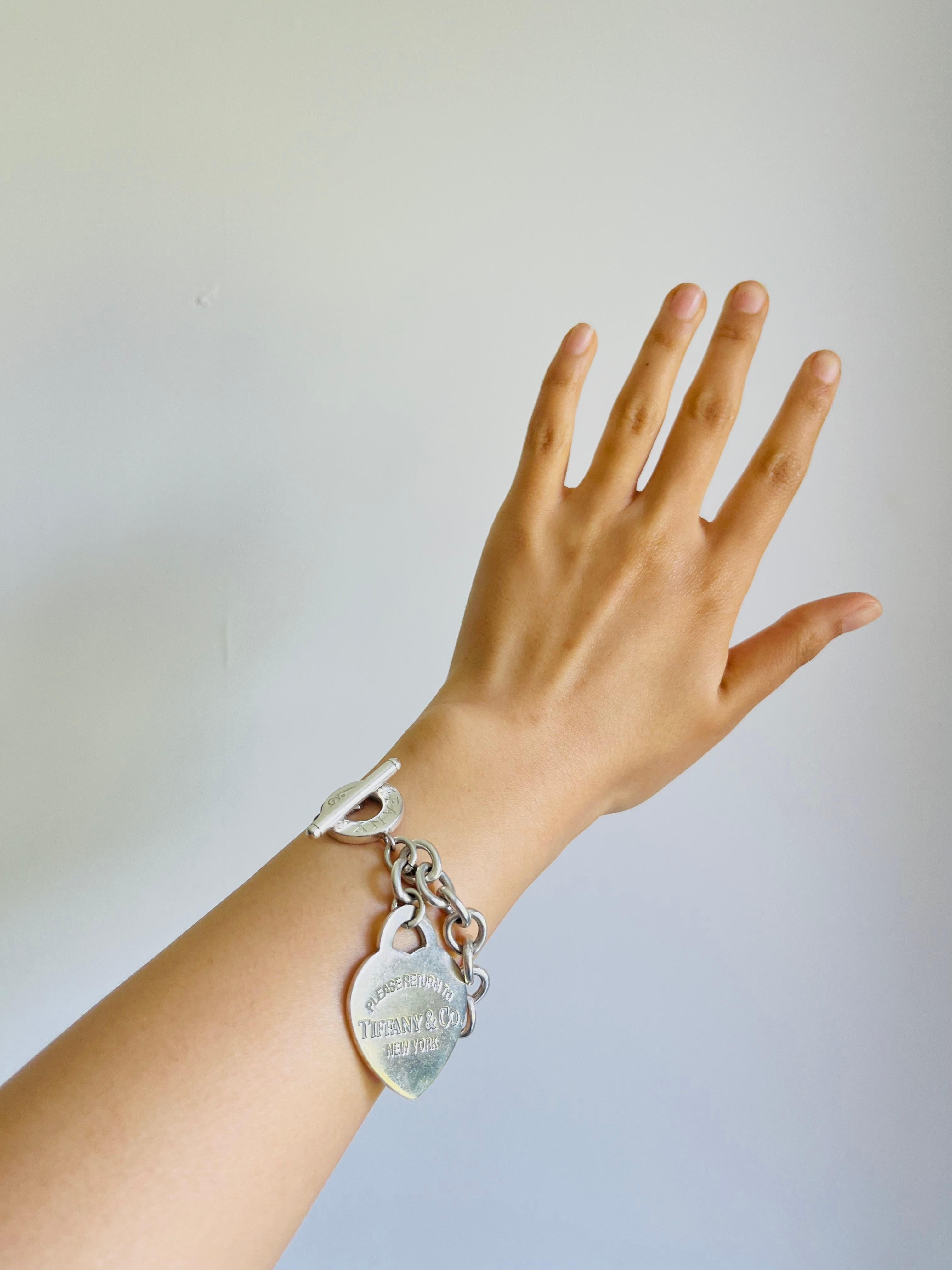 Tiffany & Co Vintage Large Heart Please Return To Toggle Bracelet 925 Silver For Sale 1