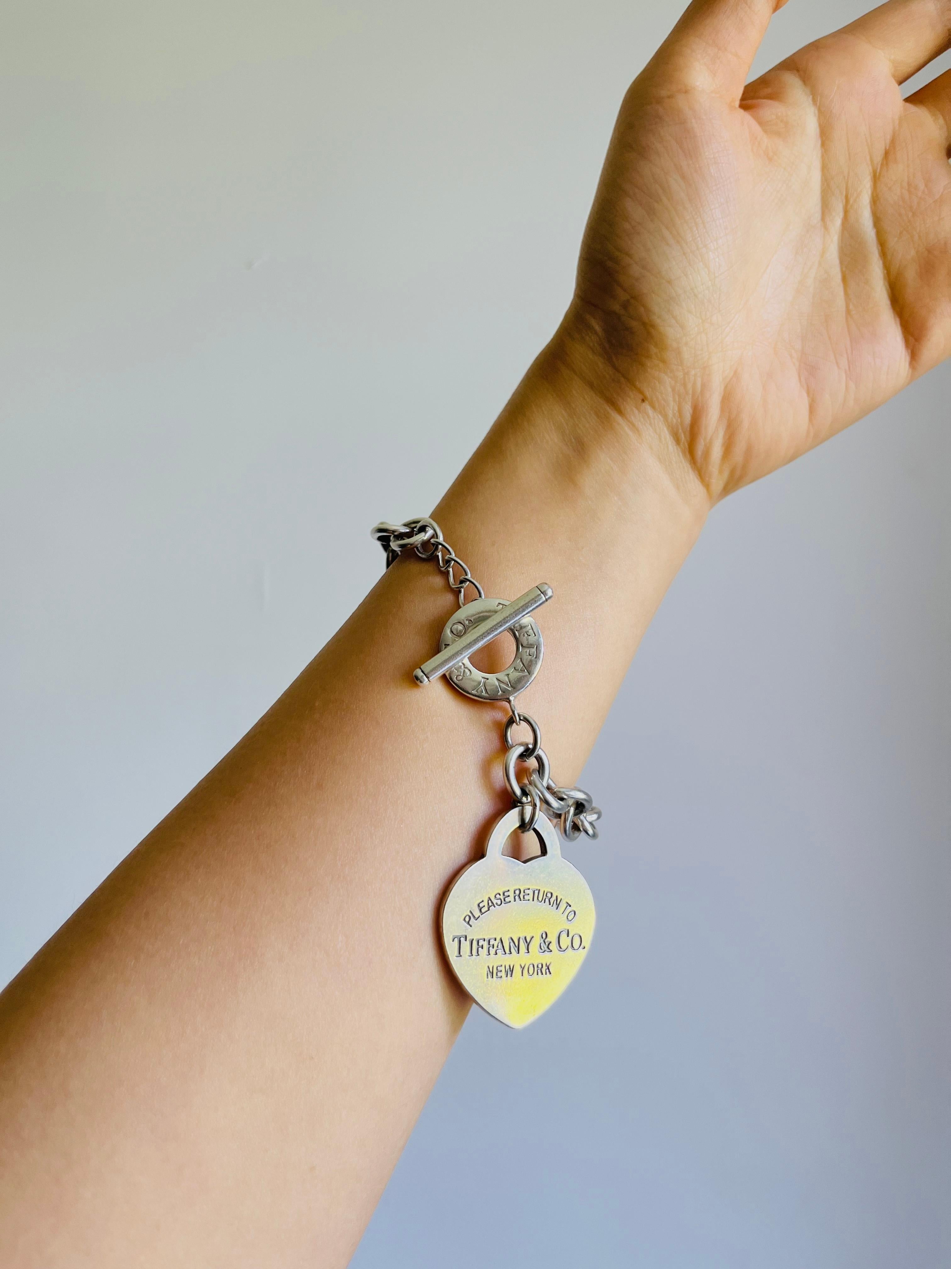 Tiffany & Co Vintage Large Heart Please Return To Toggle Bracelet 925 Silver For Sale 2