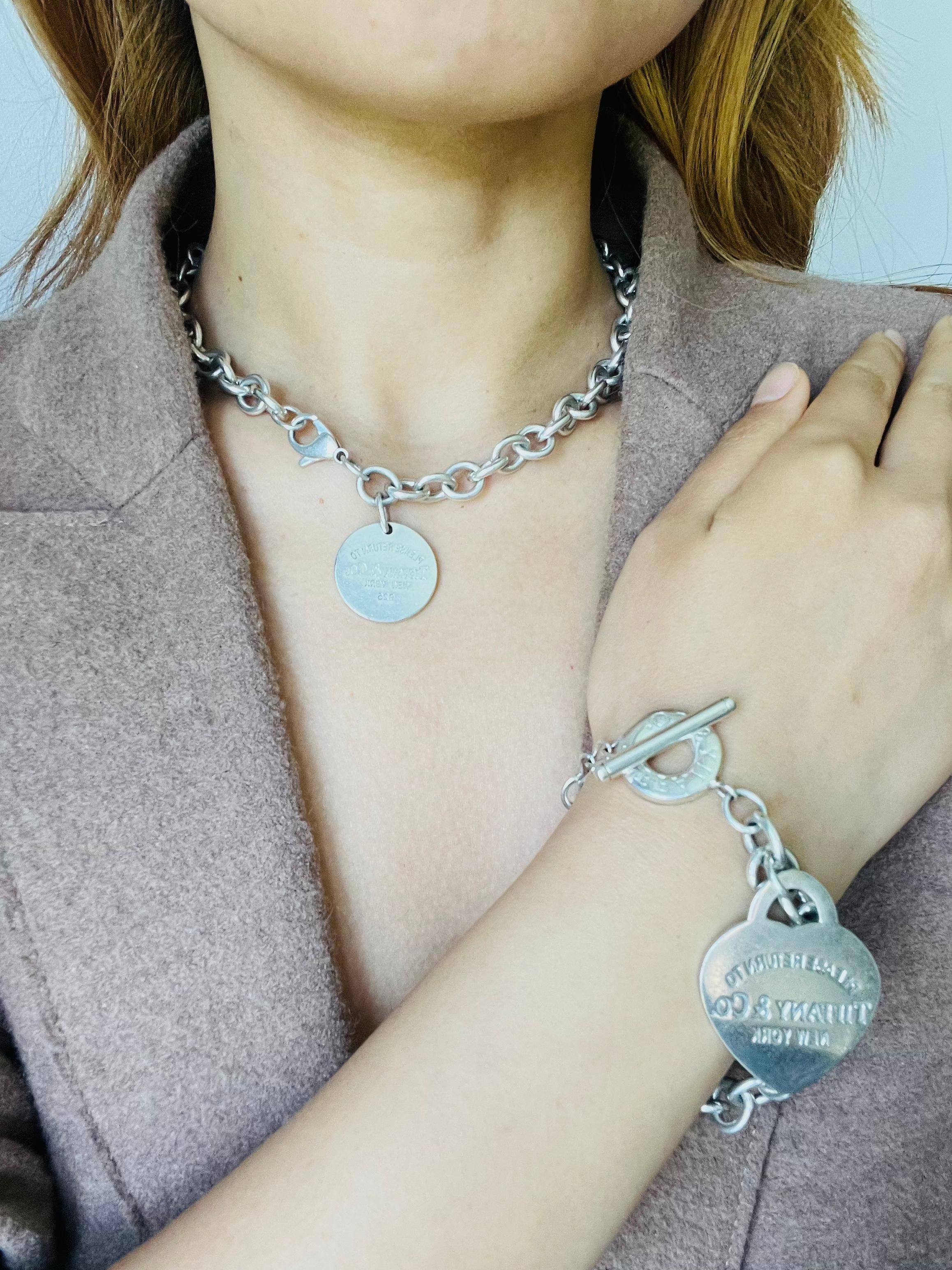 Tiffany & Co Vintage Large Heart Please Return To Toggle Bracelet 925 Silver For Sale 4