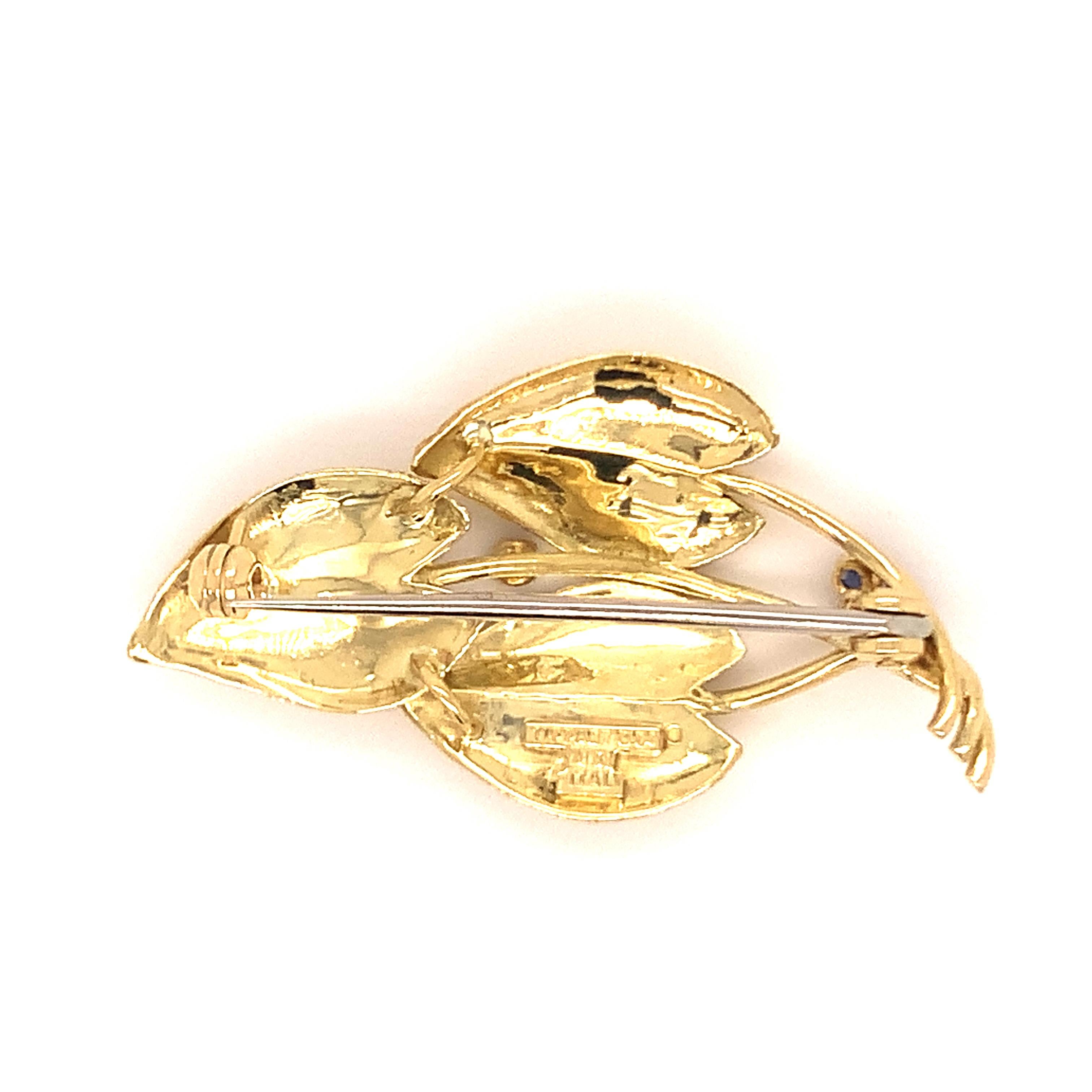 Tiffany & Co. Broche vintage de zafiro en forma de hoja, circa 1960 en Bueno estado para la venta en New York, NY