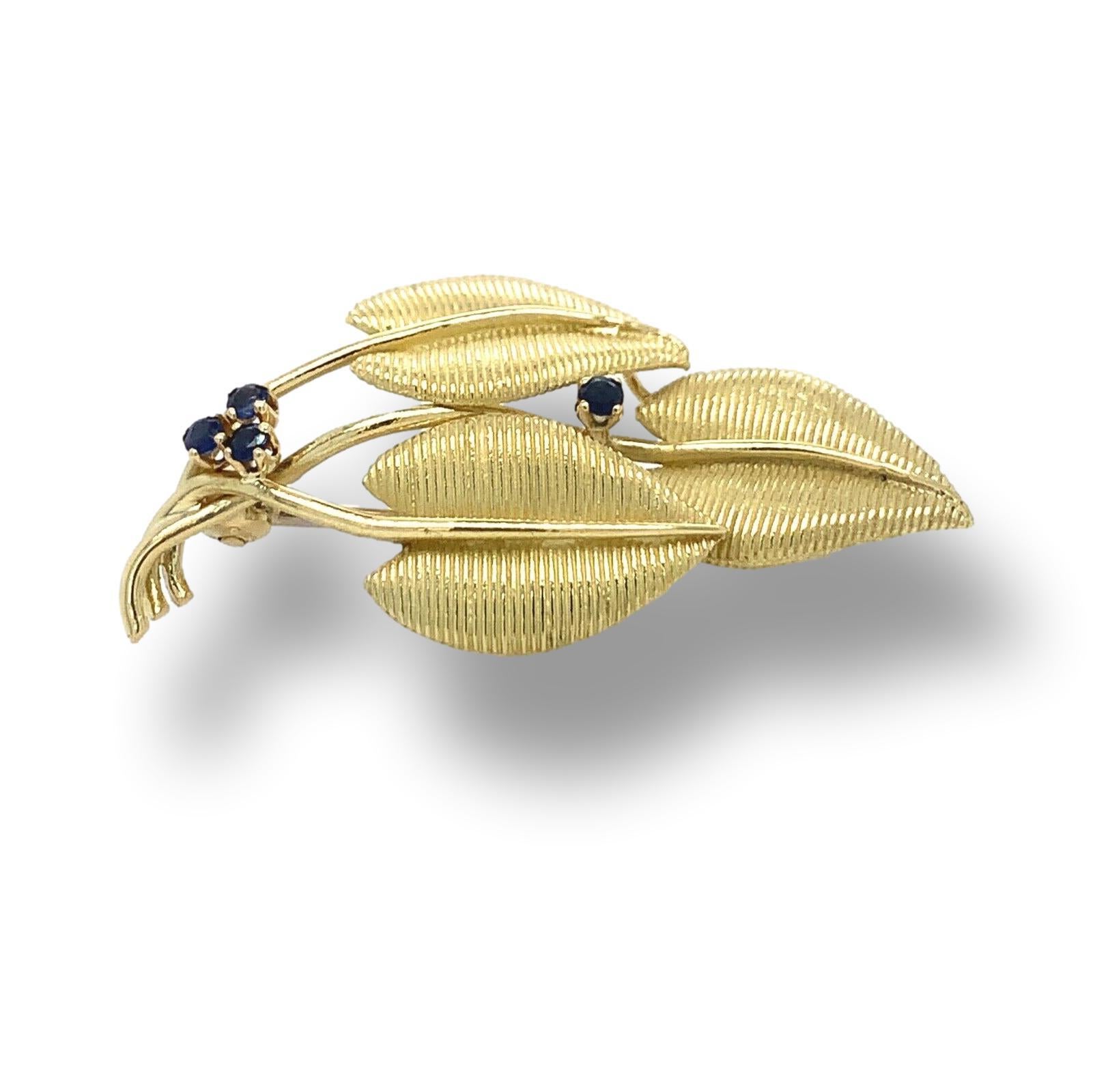 Women's or Men's Tiffany & Co. Vintage Leaf Sapphire Brooch, circa 1960 For Sale