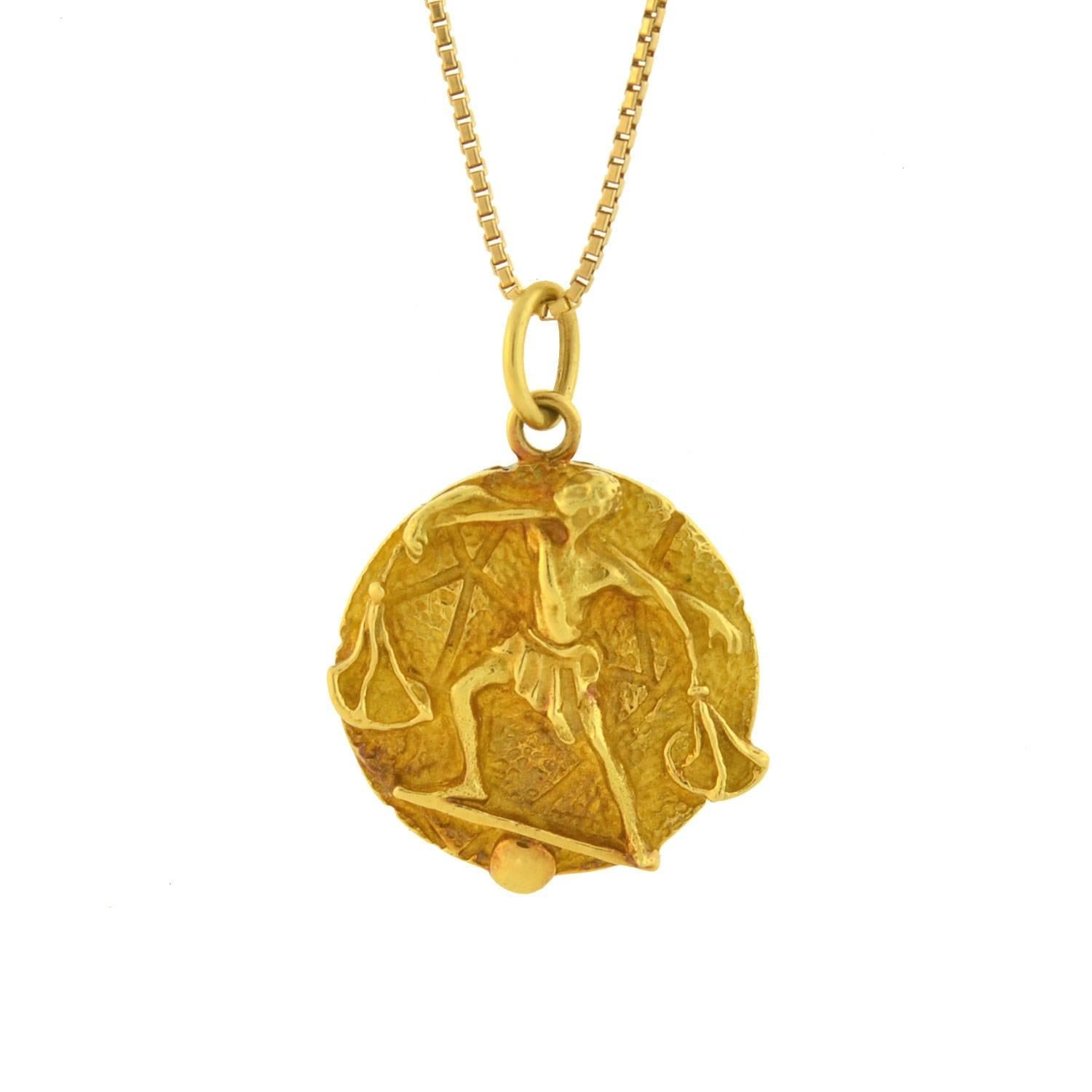 Tiffany & Co. Vintage Libra Zodiac Gold Pendant Necklace