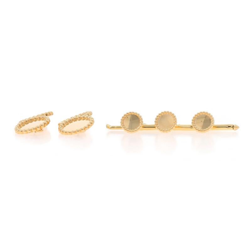 Brand: Tiffany & Co.
Design:  Tuxedo Set
Era: Vintage

Metal Content: 14k Yellow Gold

Measurements

Item 1: Cufflinks
Diameter: 19/32