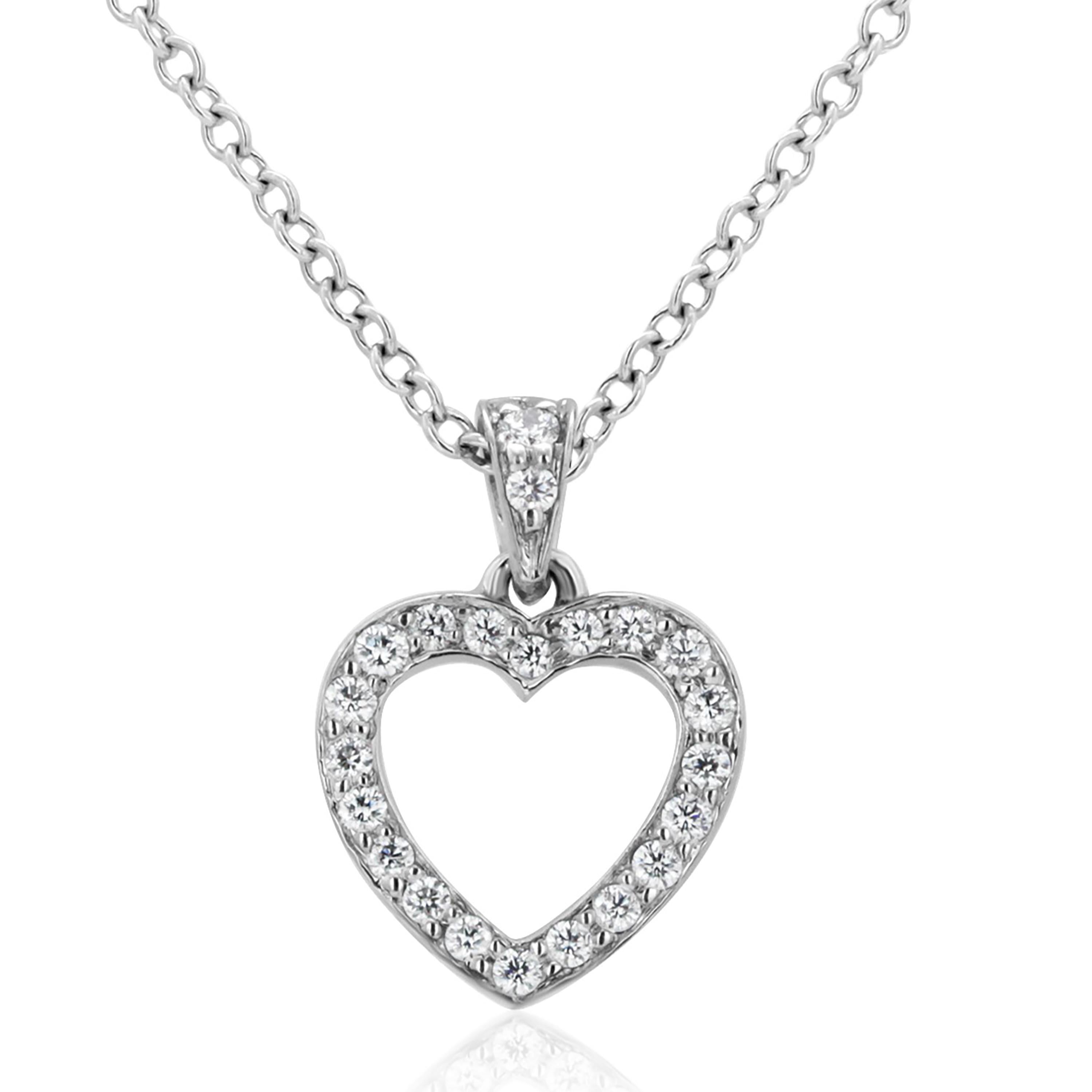 Tiffany Co Vintage Metro Platinum Diamond Open Heart 16.45 Inch Pendant