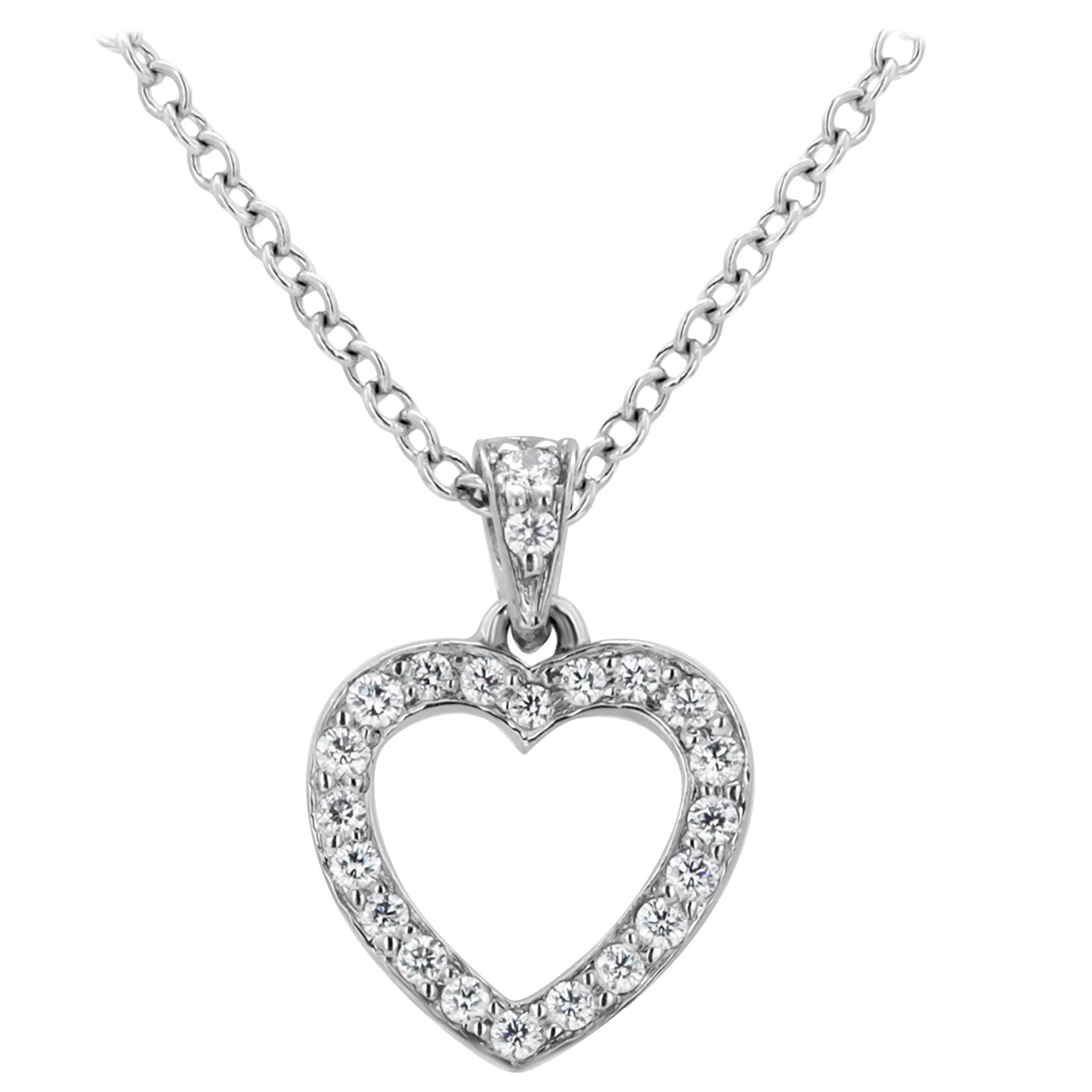 Tiffany Co Vintage Metro Platinum Diamond Open Heart 16.45 Inch Pendant Necklace
