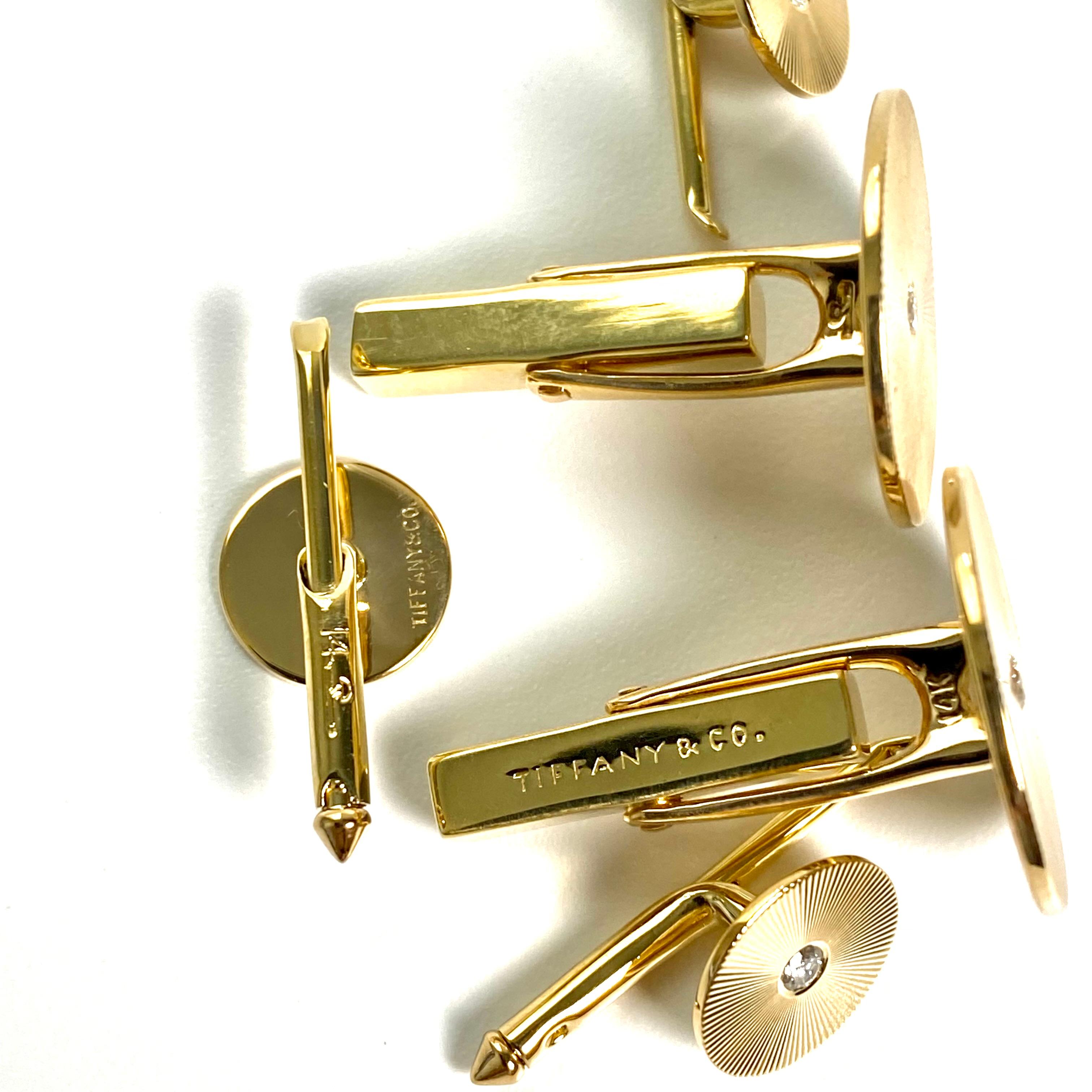 Tiffany Co Vintage Mid Century Yellow Gold Diamond 0.55 Carat Cufflink Stud Set 2