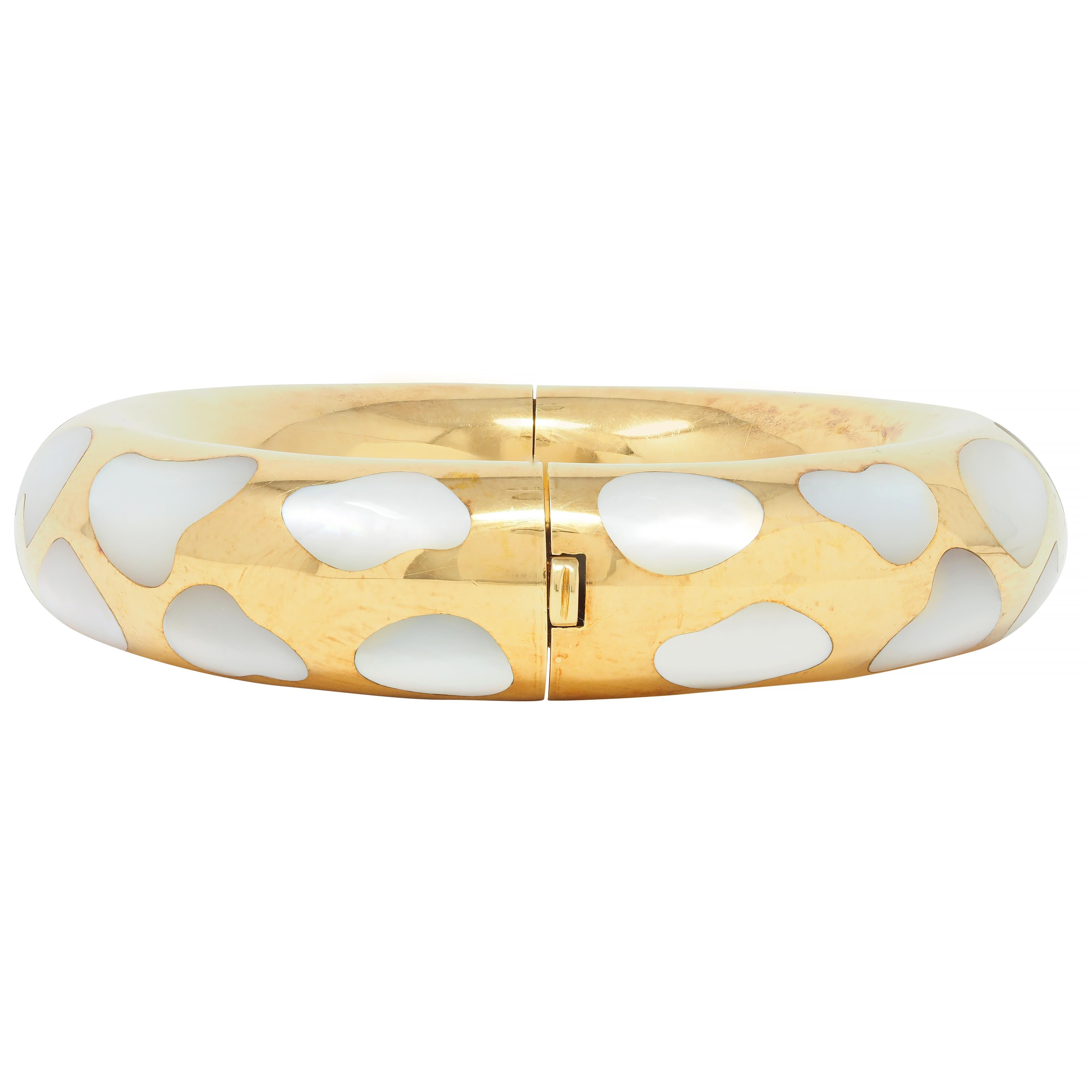 Rough Cut Tiffany & Co. Vintage Mother-Of-Pearl 18 Karat Yellow Gold Inlay Bangle Bracelet For Sale