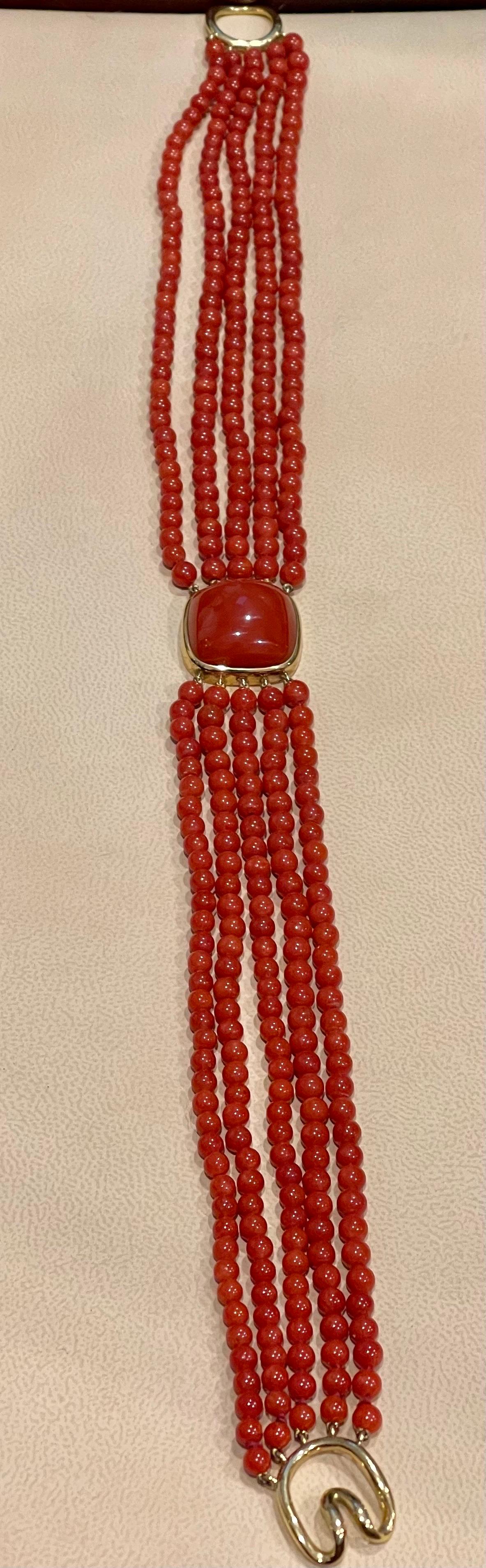Tiffany & Co. Vintage Natural Coral Multi Layer Bead Necklace Coral Pendant 18KG 3