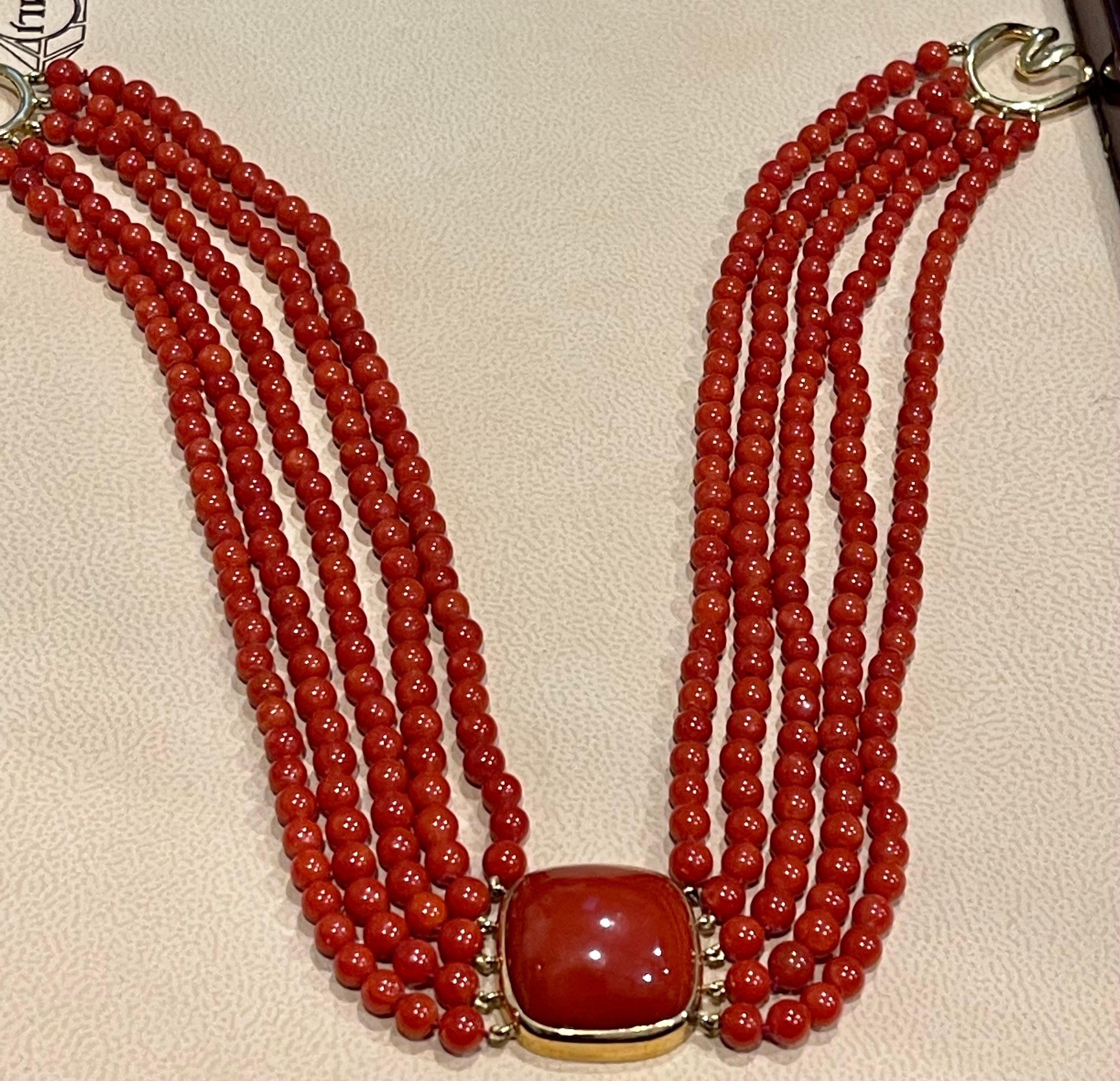 Tiffany & Co. Vintage Natural Coral Multi Layer Bead Necklace Coral Pendant 18KG 4
