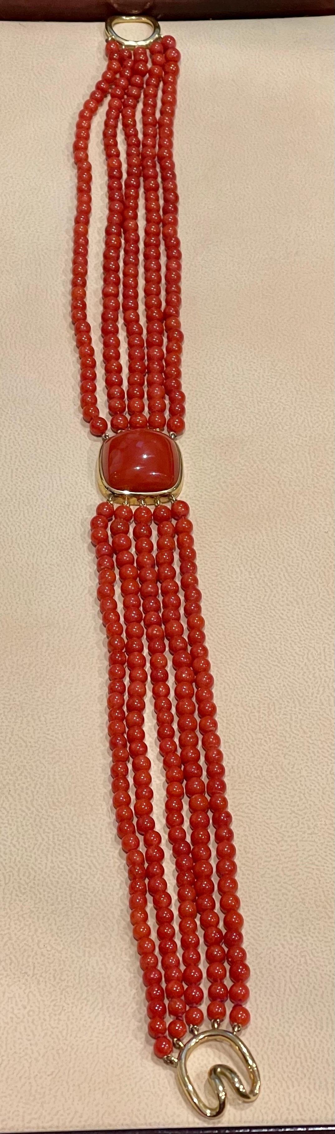 Tiffany & Co. Vintage Natural Coral Multi Layer Bead Necklace Coral Pendant 18KG 1