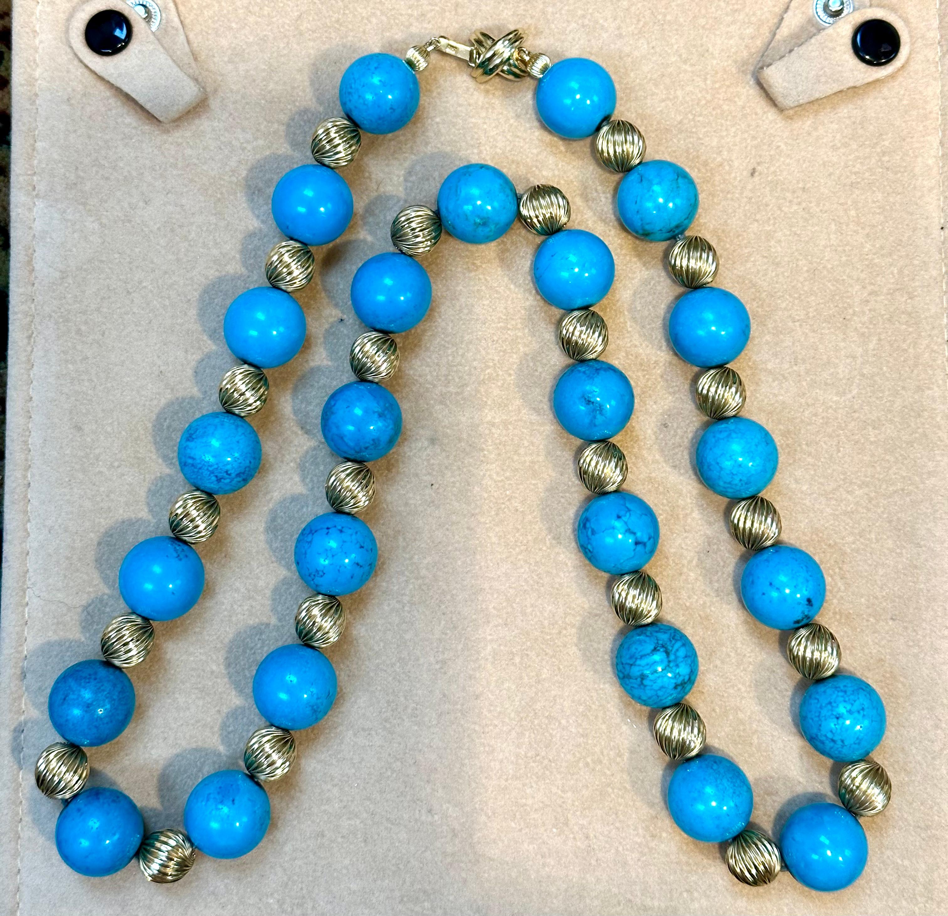 Tiffany & Co. Vintage Natural Turquoise & Yellow Gold Bead Necklace X Clasp For Sale 8