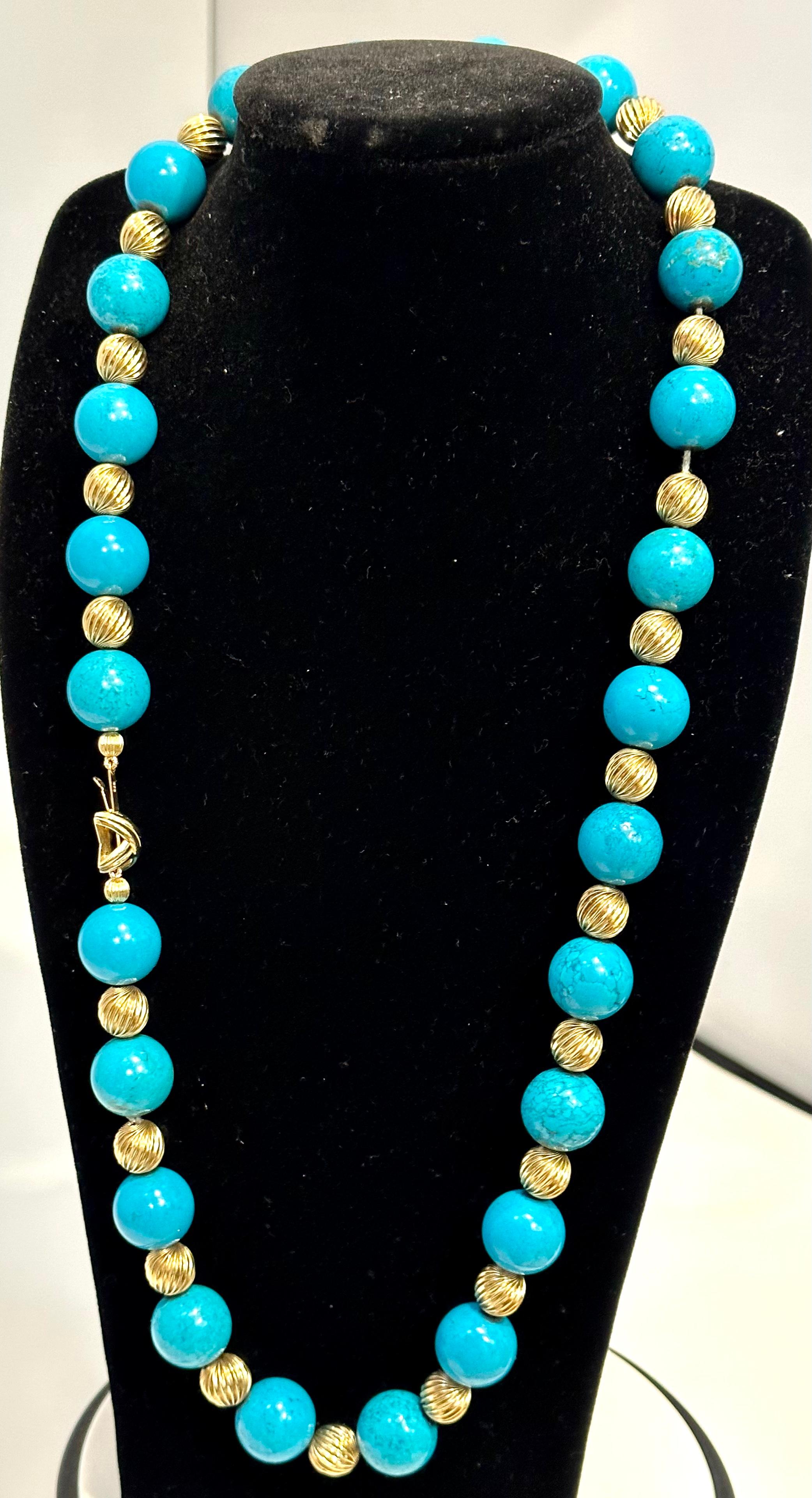 Tiffany & Co. Vintage Natural Turquoise & Yellow Gold Bead Necklace X Clasp For Sale 10