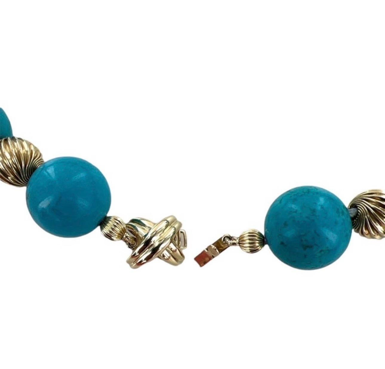 Tiffany & Co. Collier Vintage en Turquoise Naturelle et Perles d'Or Jaune avec Fermoir en X Excellent état - En vente à New York, NY