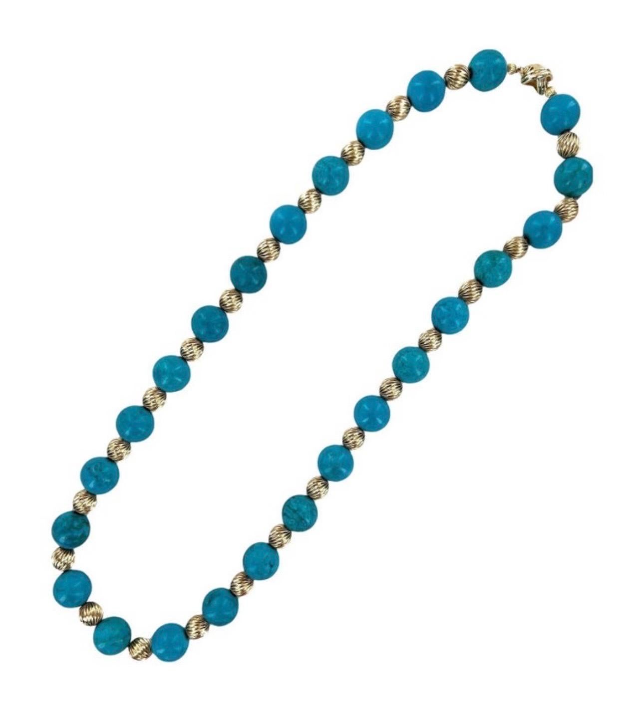 Tiffany & Co. Collier Vintage en Turquoise Naturelle et Perles d'Or Jaune avec Fermoir en X en vente 2
