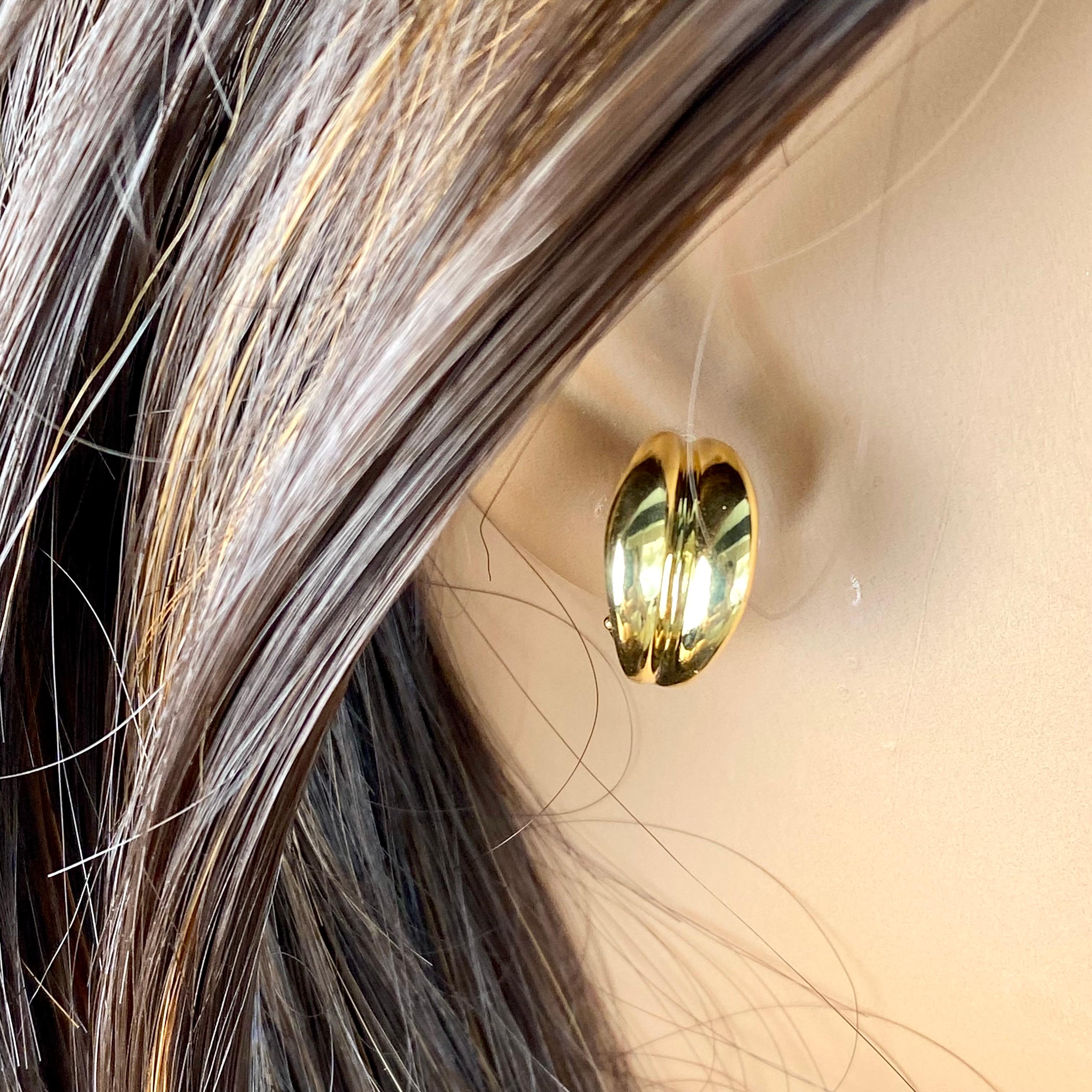 Tiffany Co Vintage Navette Designed 18 Karat Yellow Gold Half Hoops Earrings  2