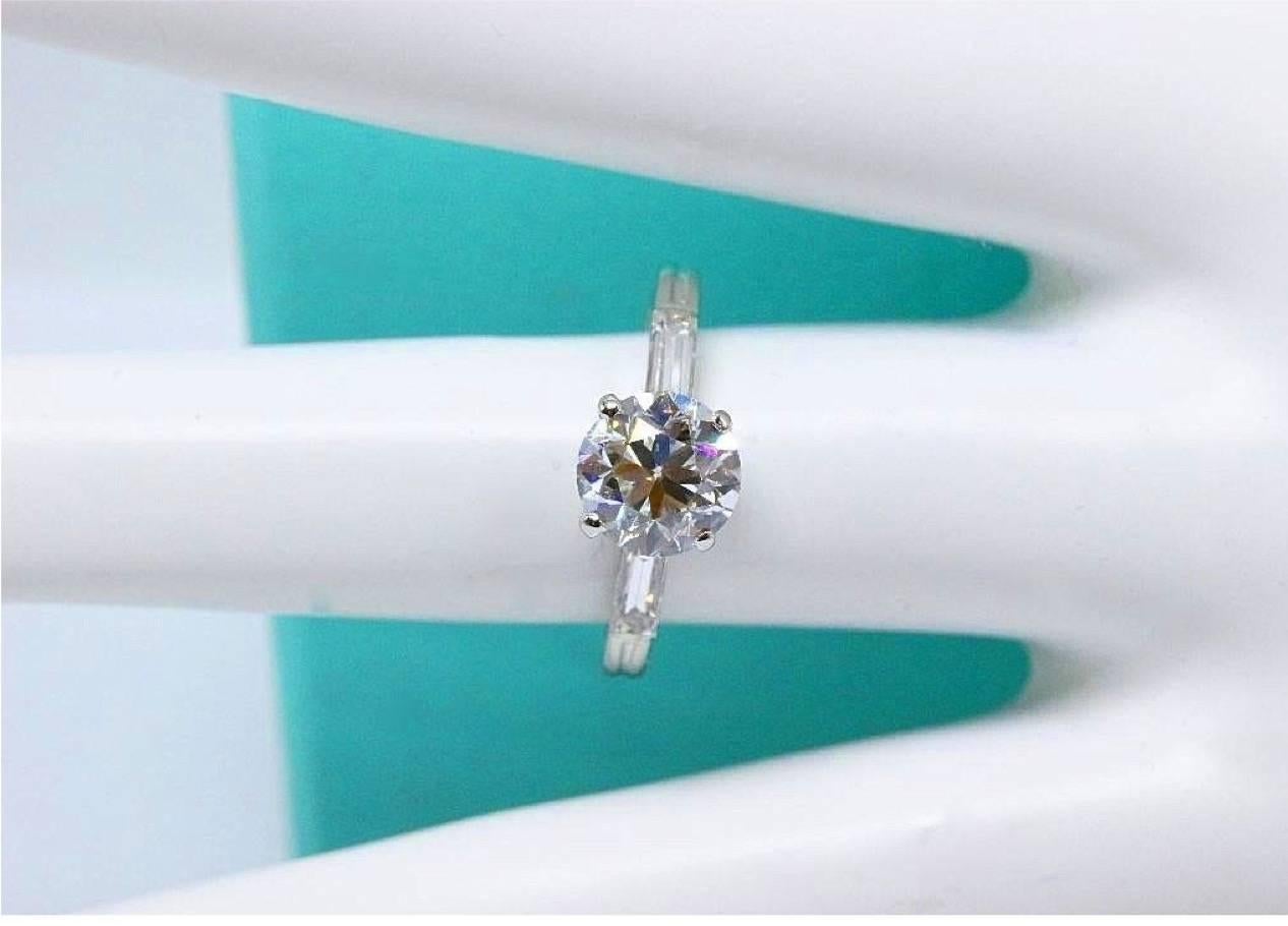 Women's Tiffany & Co Vintage Old Cut Diamond Engagement Ring with Baguettes 1.72 Carat