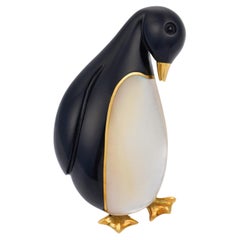 Tiffany & Co. vintage onyx mother of pearl 18k gold penguin brooch
