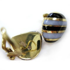 Tiffany & Co. Boucles d'oreilles rayées vintage en onyx, agate blanche et or
