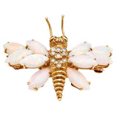 Tiffany & Co Vintage Opal Diamond Emerald Butterfly Brooch