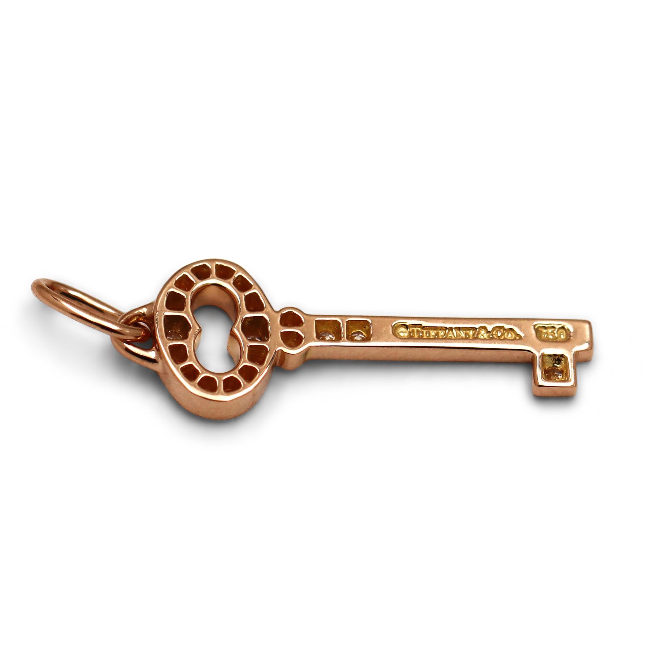 Tiffany & Co. 'Vintage Oval' Rose Gold Diamond Key Charm In Excellent Condition In New York, NY