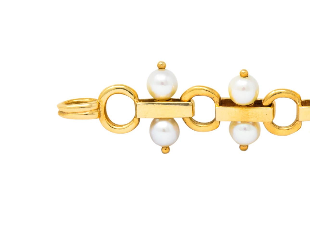 Modern Tiffany & Co. Vintage Pearl 14 Karat Gold Link Bracelet