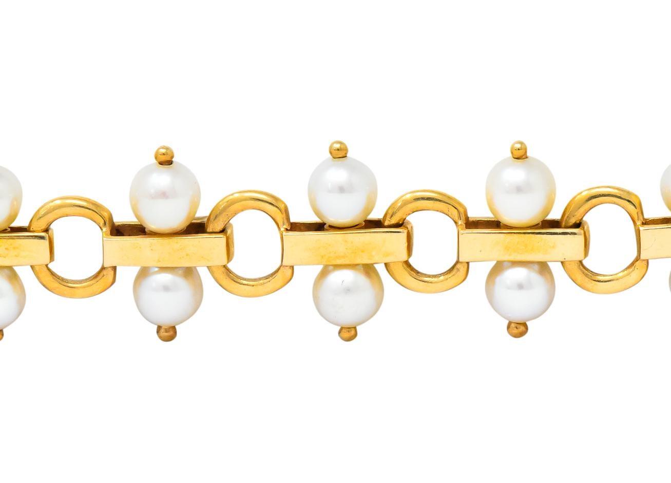 Tiffany & Co. Vintage Pearl 14 Karat Gold Link Bracelet In Excellent Condition In Philadelphia, PA