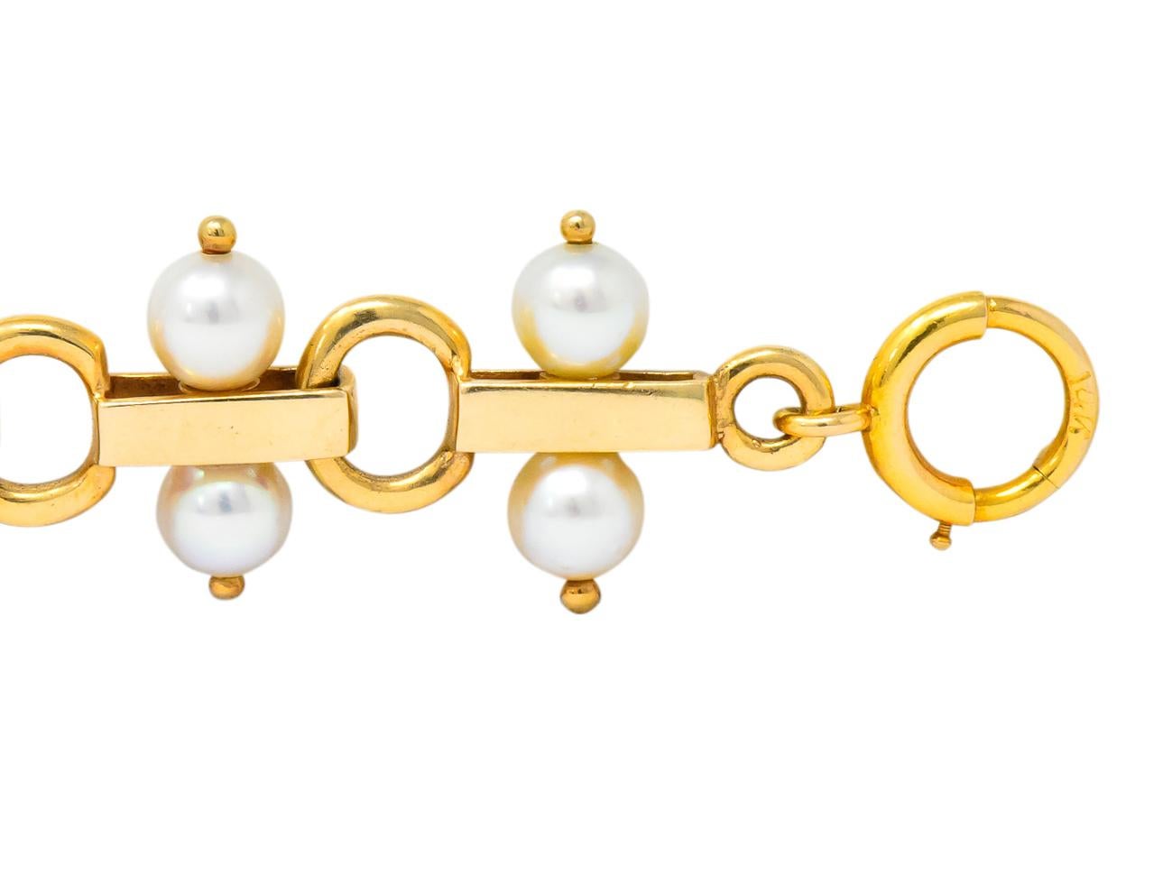 Women's or Men's Tiffany & Co. Vintage Pearl 14 Karat Gold Link Bracelet