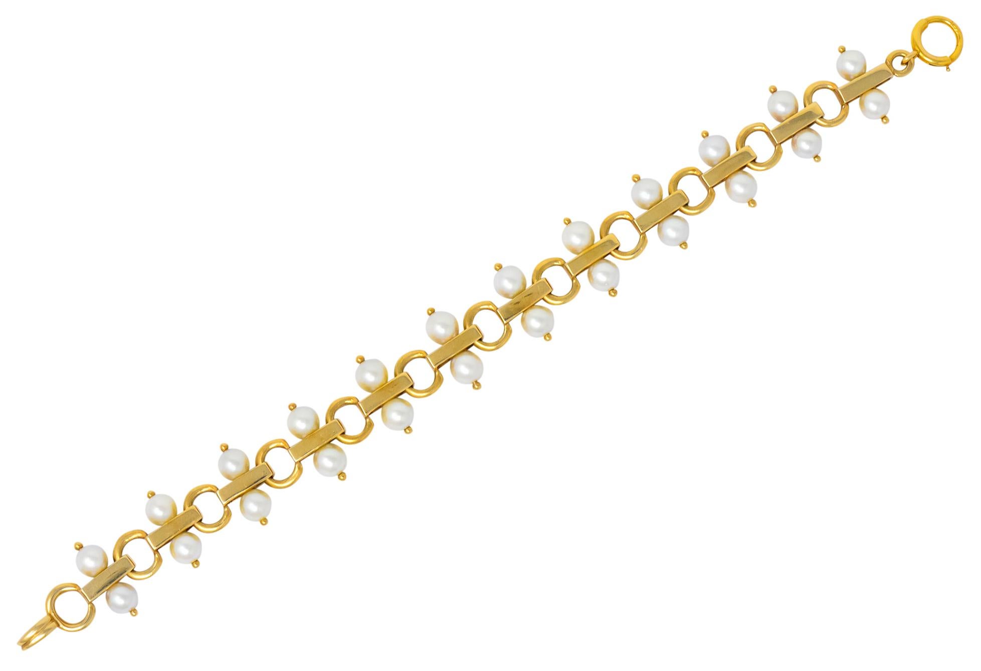 Tiffany & Co. Vintage Pearl 14 Karat Gold Link Bracelet 1